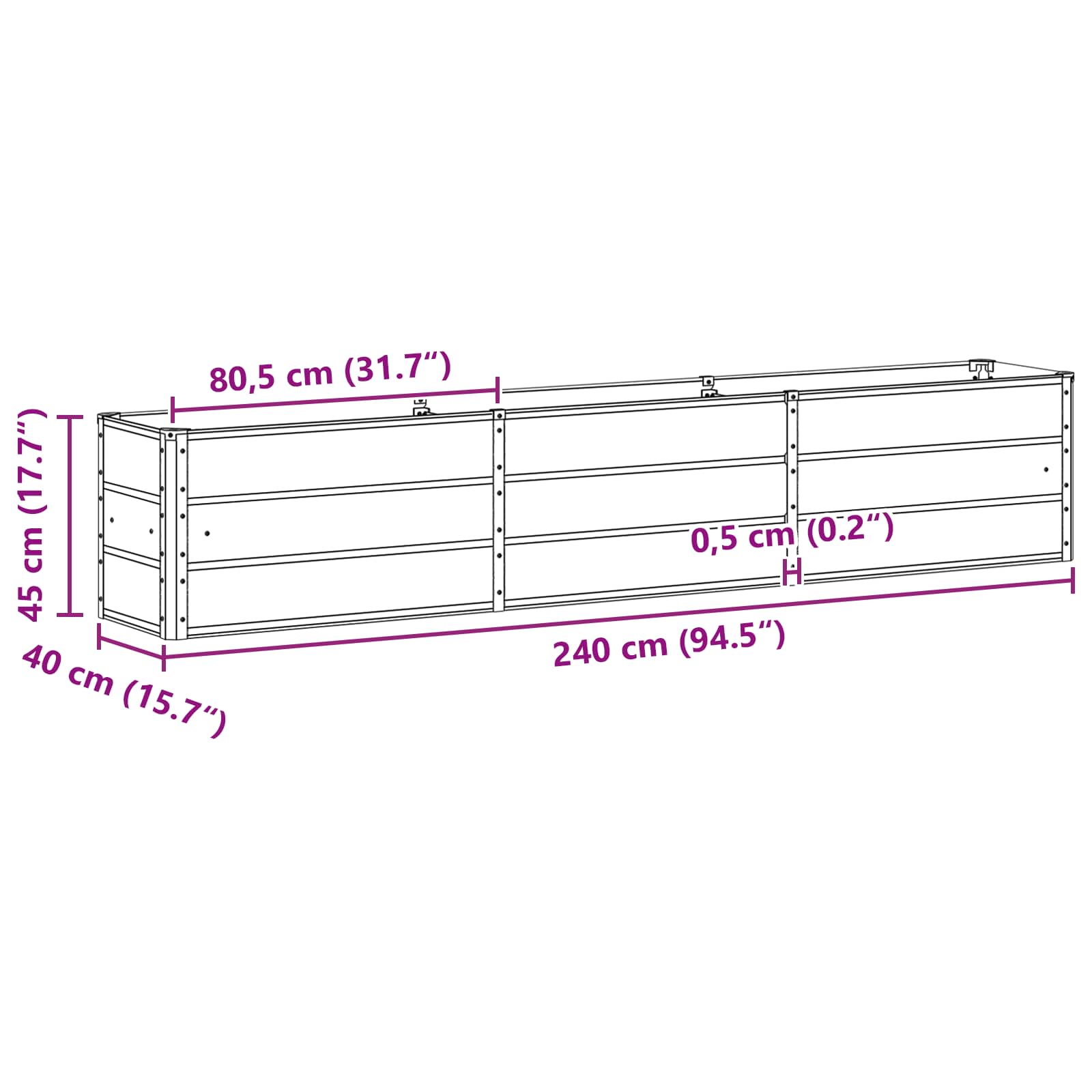 Planter Green 240 x 40 x 45 cm Steel