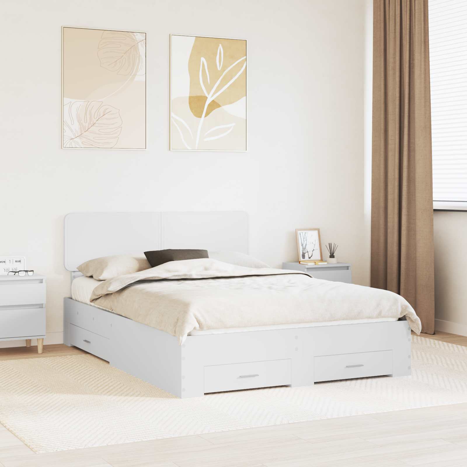 Bed Frame with Drawer White 150 x 200 cm Engineered Wood