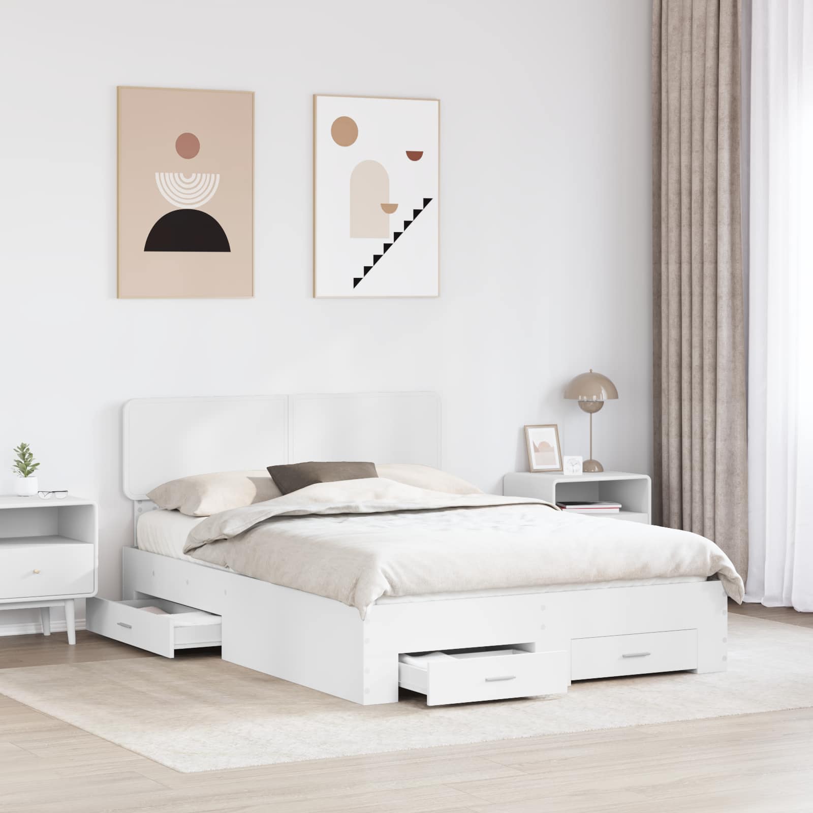 Bed Frame with Drawer White 150 x 200 cm Engineered Wood