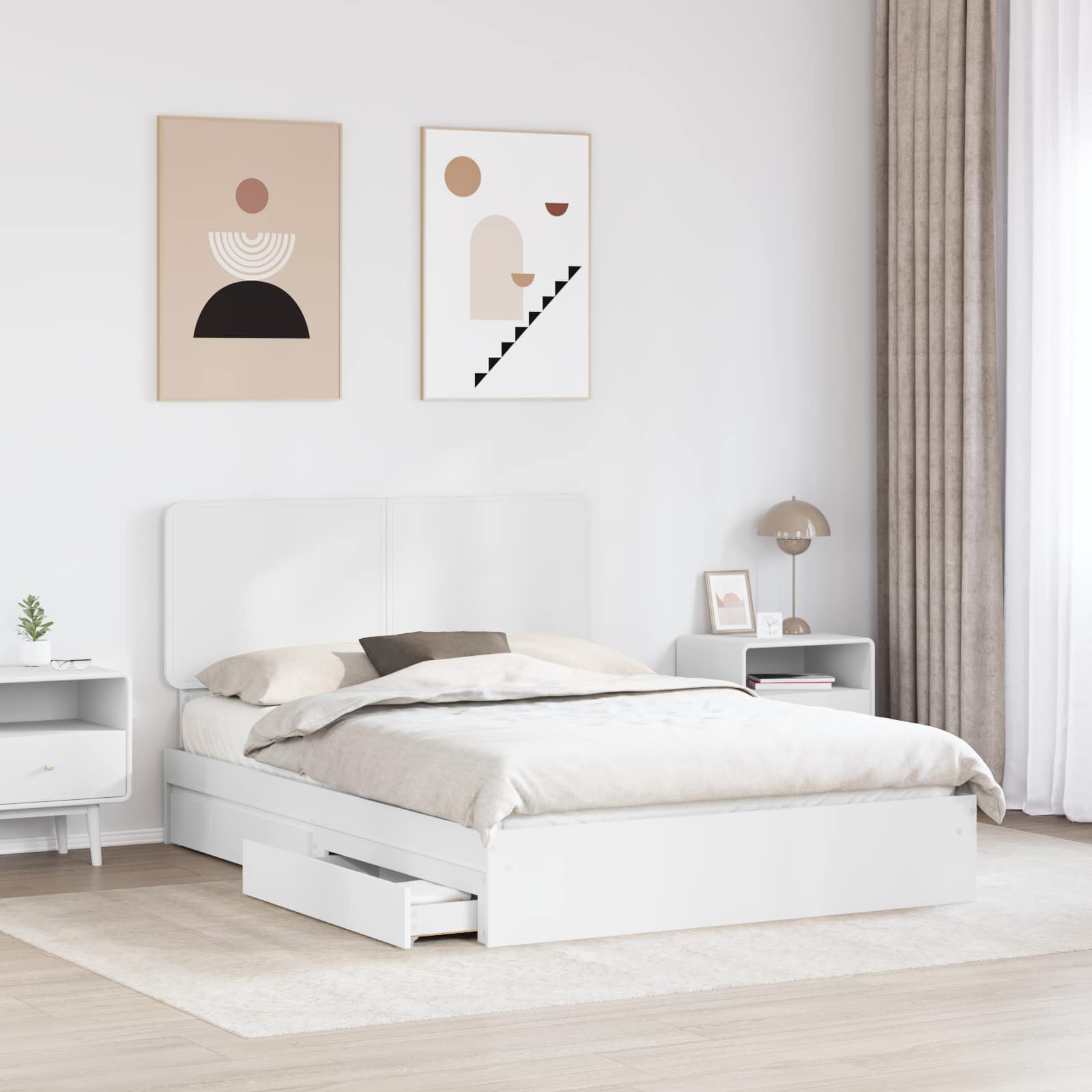 Storage Bed with Headboard White 150 x 200 cm Engineered Wood