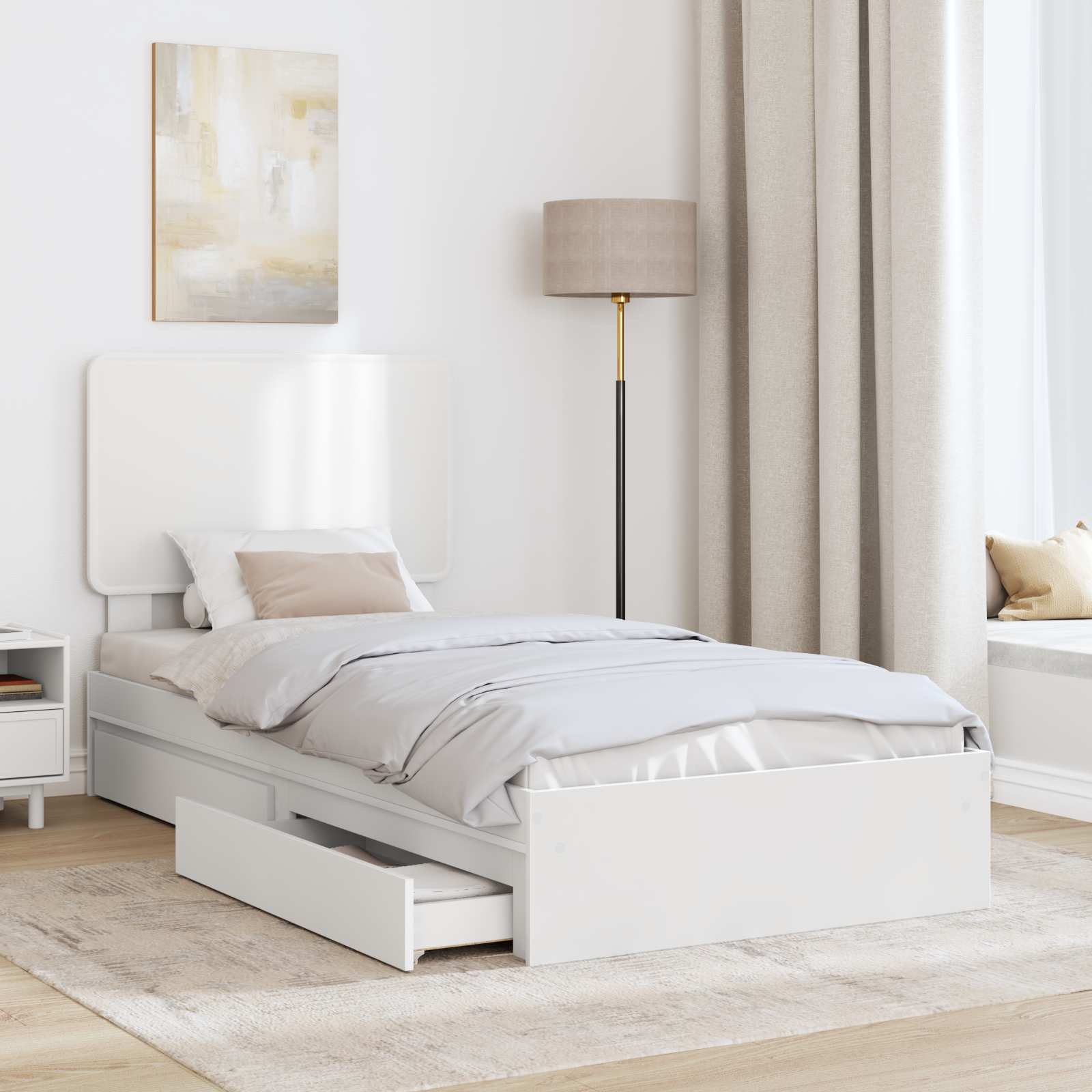 Storage Bed with Headboard White 90 x 190 cm Engineered Wood