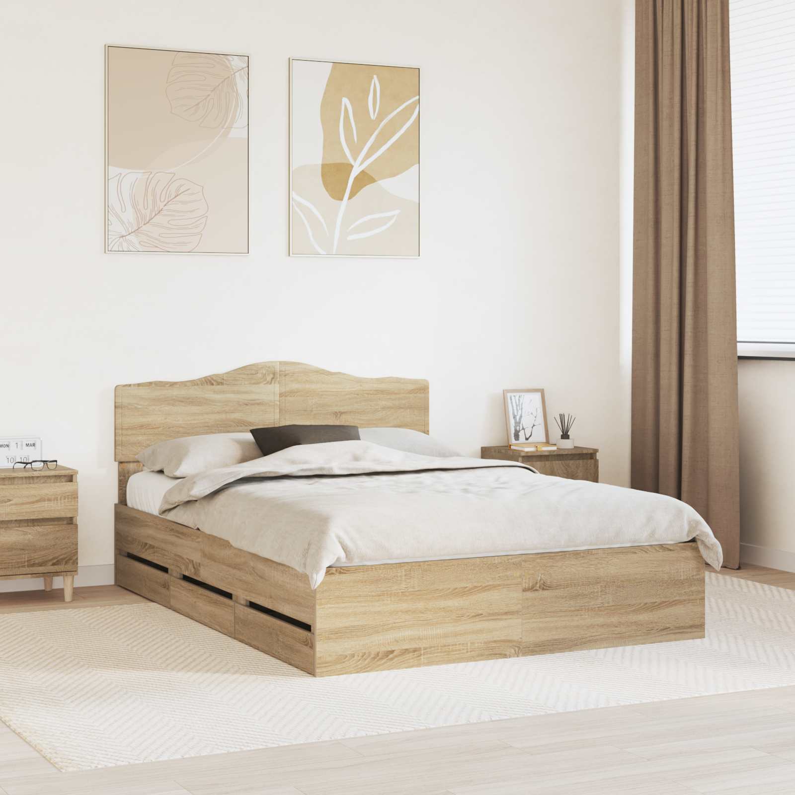 Bed Frame with Drawer Sonoma Oak 150 x 200 cm Engineered Wood
