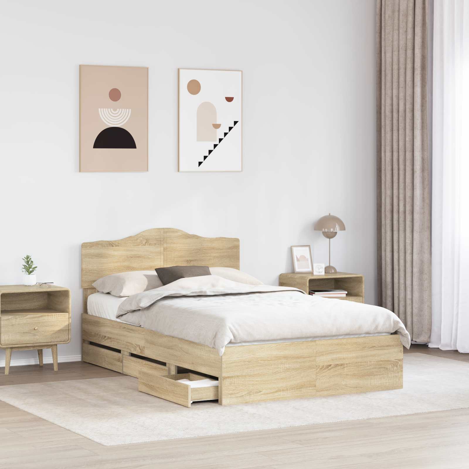 Bed Frame with Drawer Sonoma Oak 135 x 190 cm Engineered Wood
