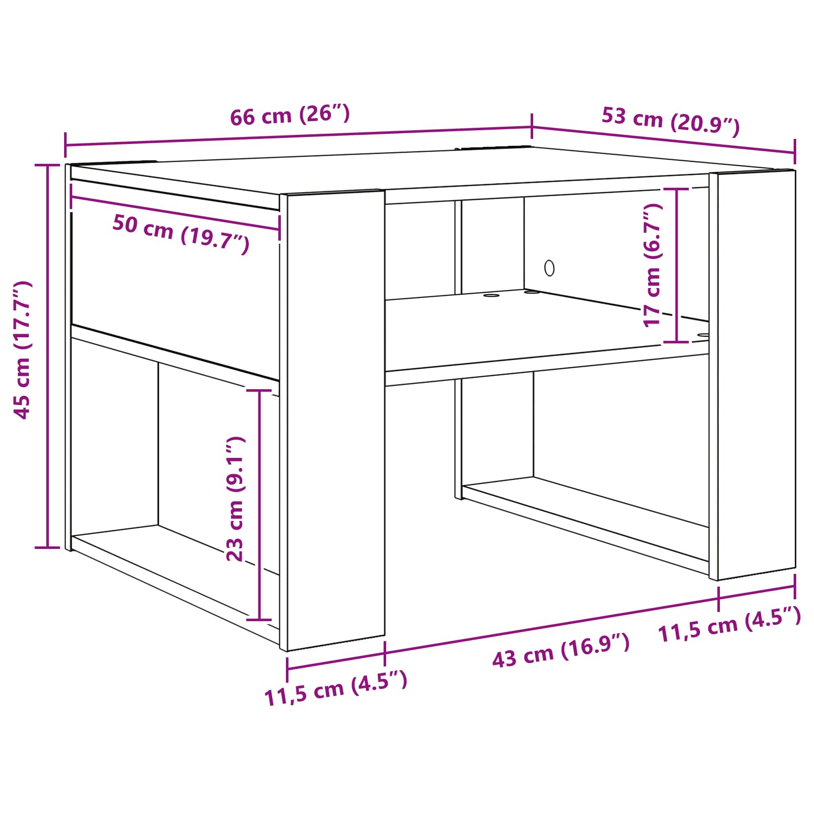 Coffee Table White 66 x 53 x 45 cm Engineered Wood