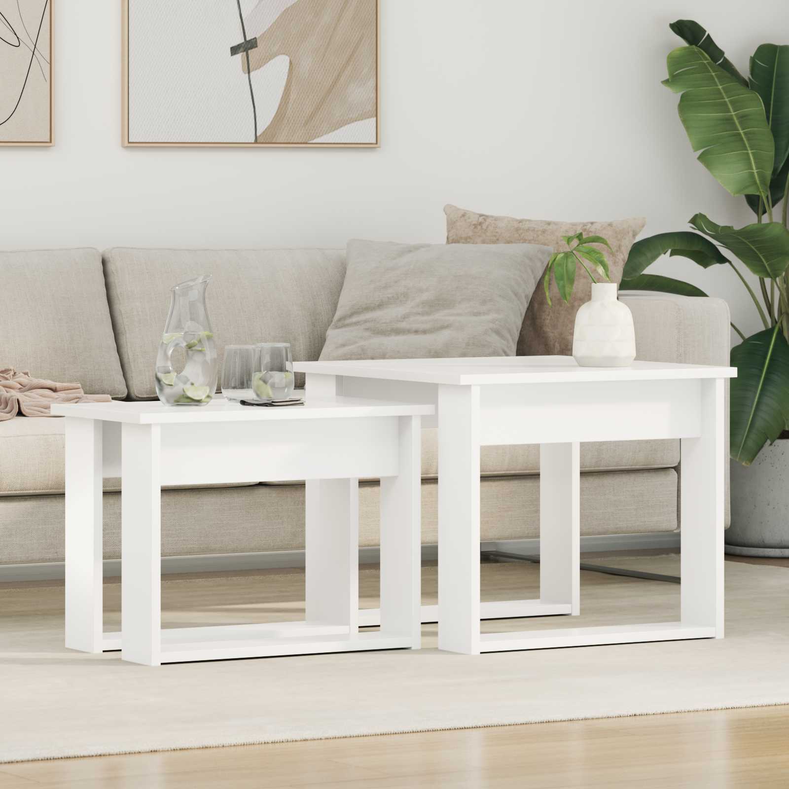 Coffee Table Set 2 pcs White Engineered Wood