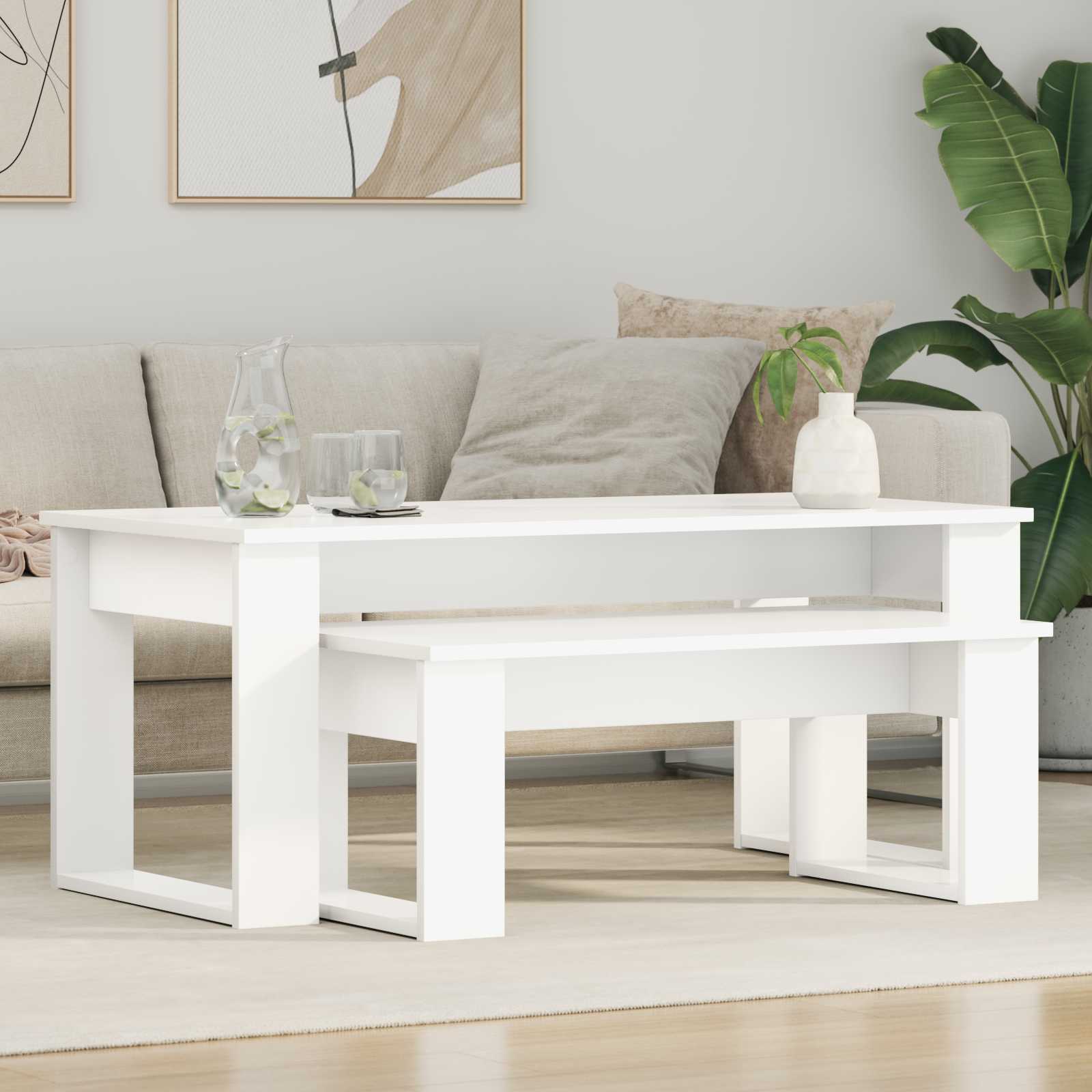 Coffee Table Set 2 pcs White Engineered Wood