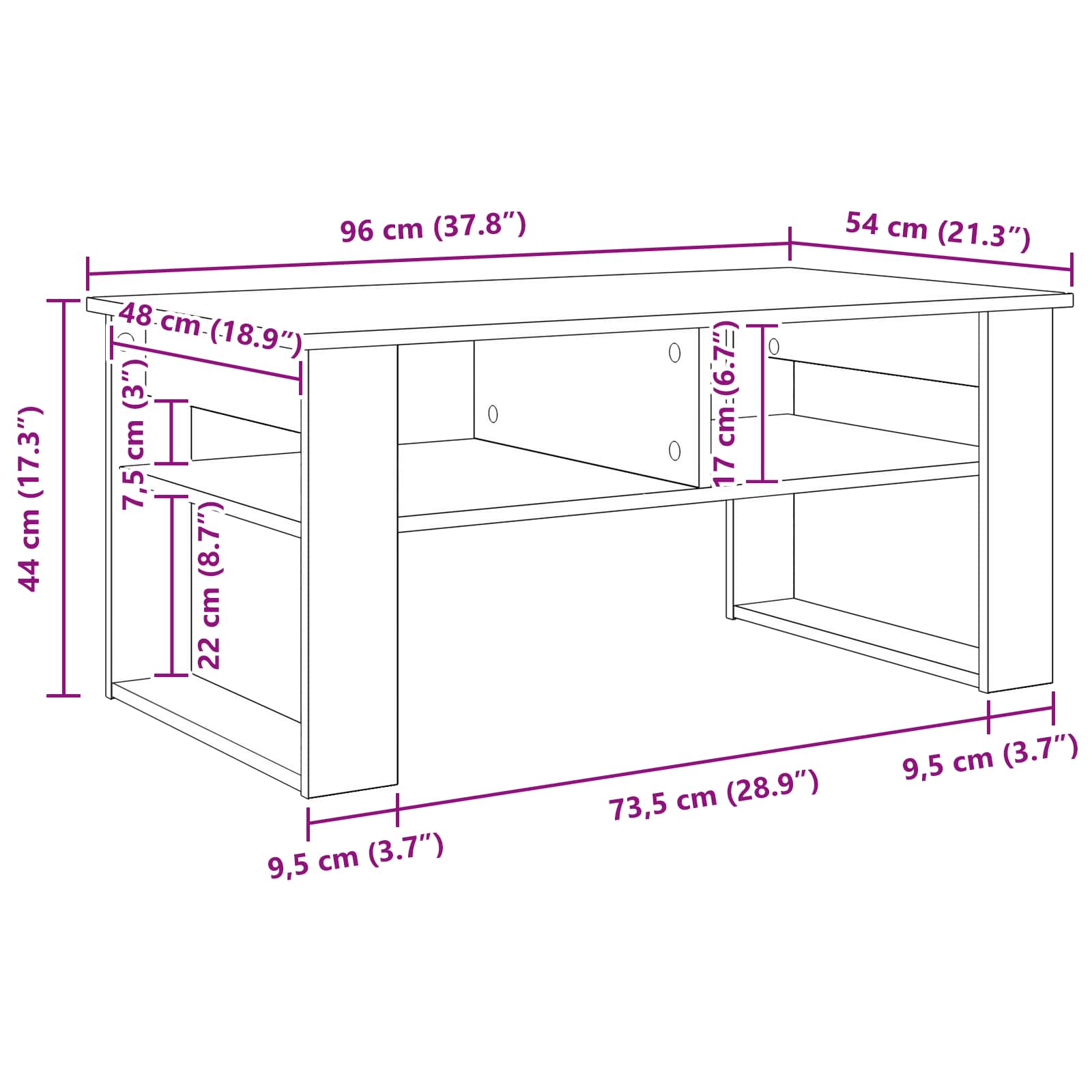 Coffee Table with Storage White 96 x 54 x 44 cm Engineered Wood