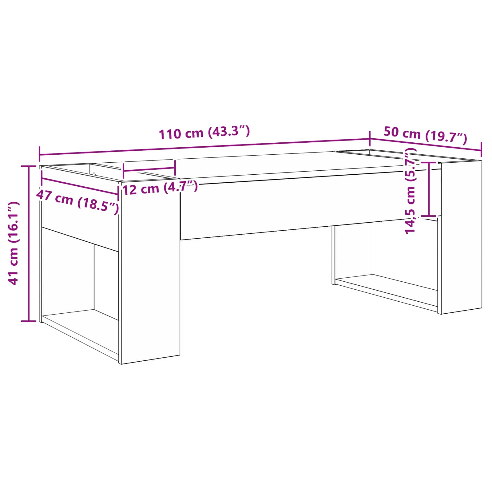 Coffee Table White 110 x 50 x 41 cm Engineered Wood