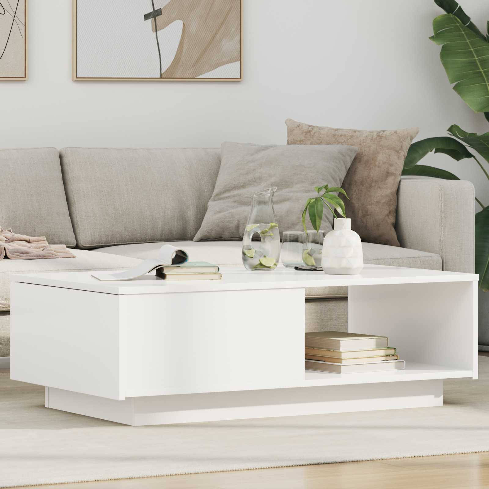Coffee Table with Drawer White 95 x 55 x 31 cm Engineered Wood