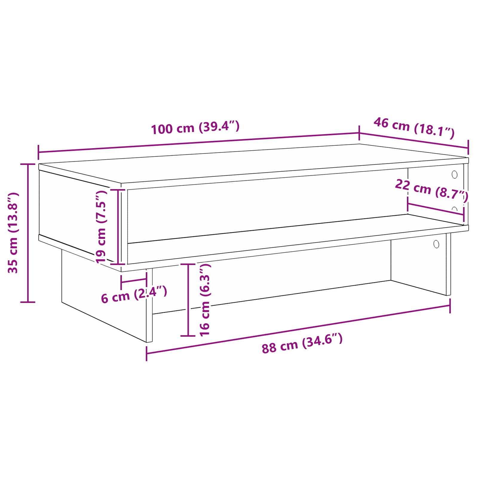 Coffee Table White 100 x 46 x 35 cm Engineered Wood
