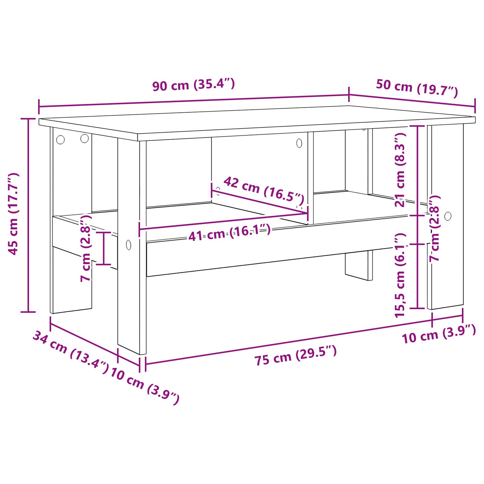 Coffee Table White 90 x 50 x 45 cm Engineered Wood
