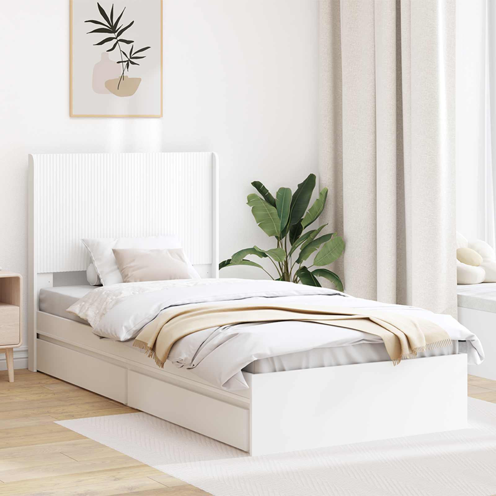 Bed Frame with Storage and Headboard White 90 x 190 cm