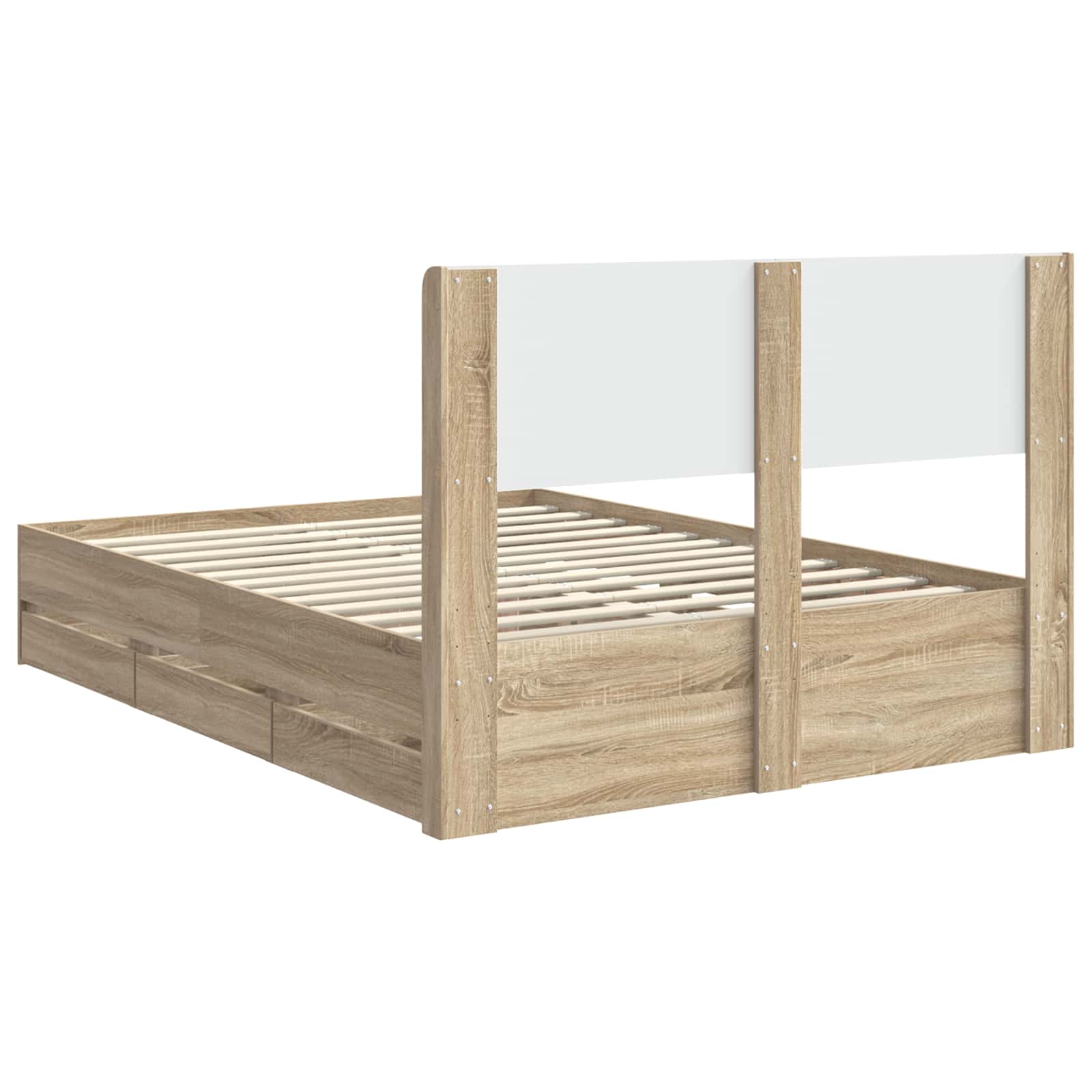 Bed Frame with Storage and Headboard Sonoma Oak 135 x 190 cm