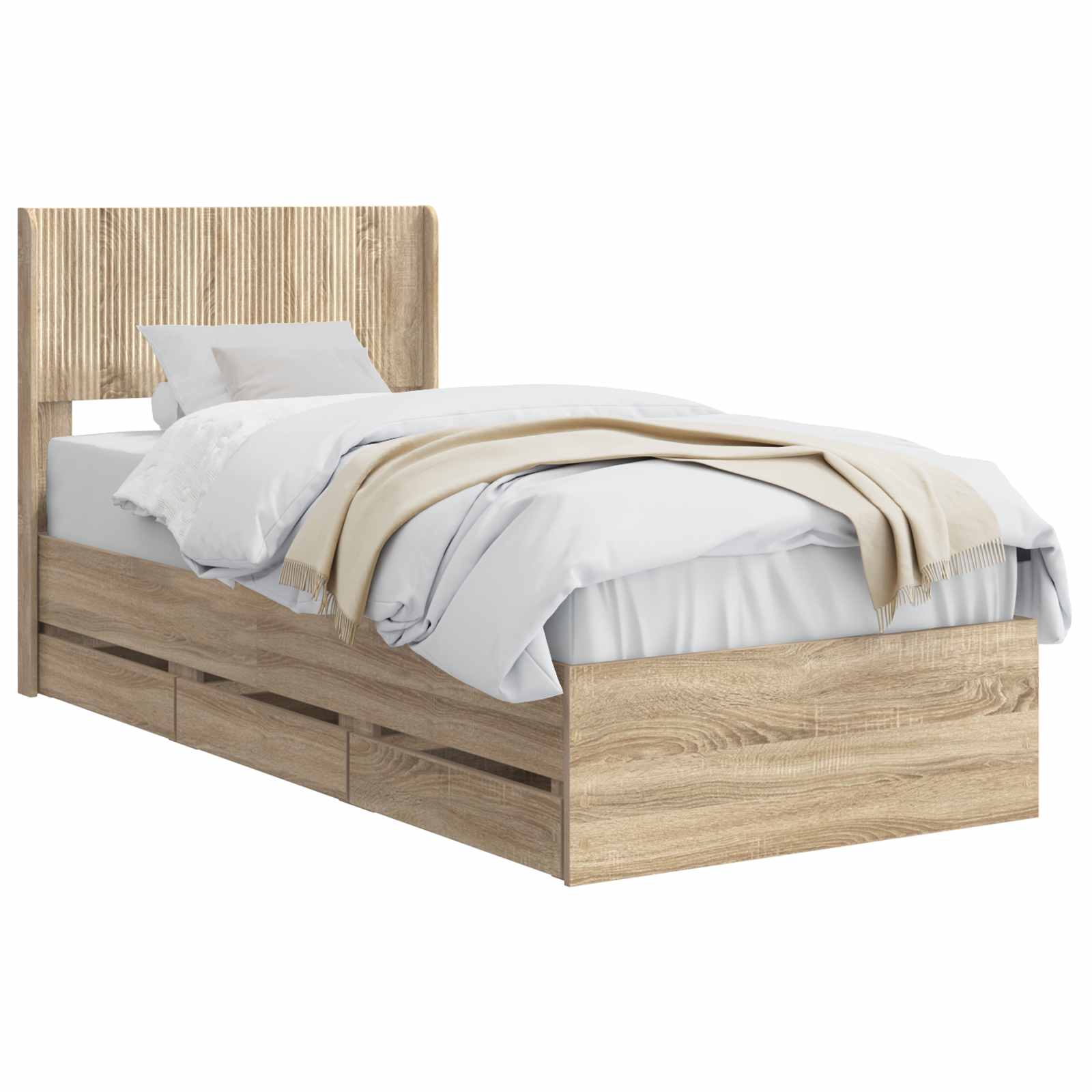 Bed Frame with Storage and Headboard Sonoma Oak 90 x 190 cm