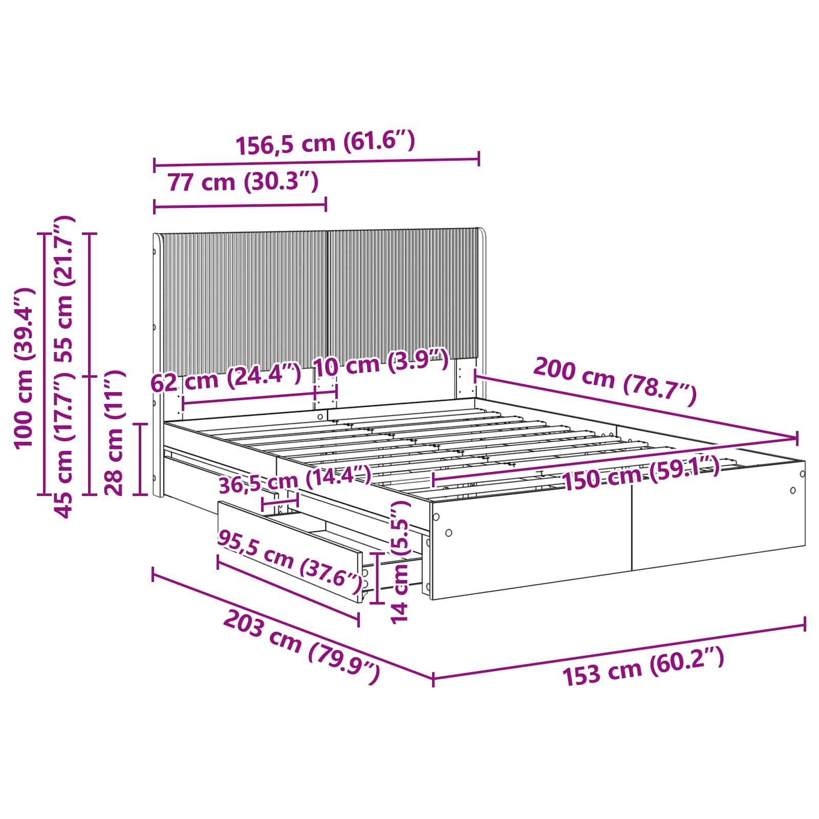 Bed Frame with Storage and Headboard White 150 x 200 cm