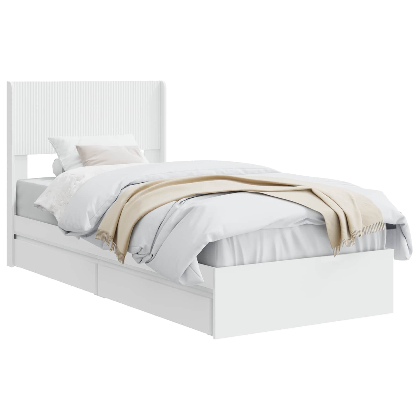Bed Frame with Storage and Headboard White 90 x 190 cm