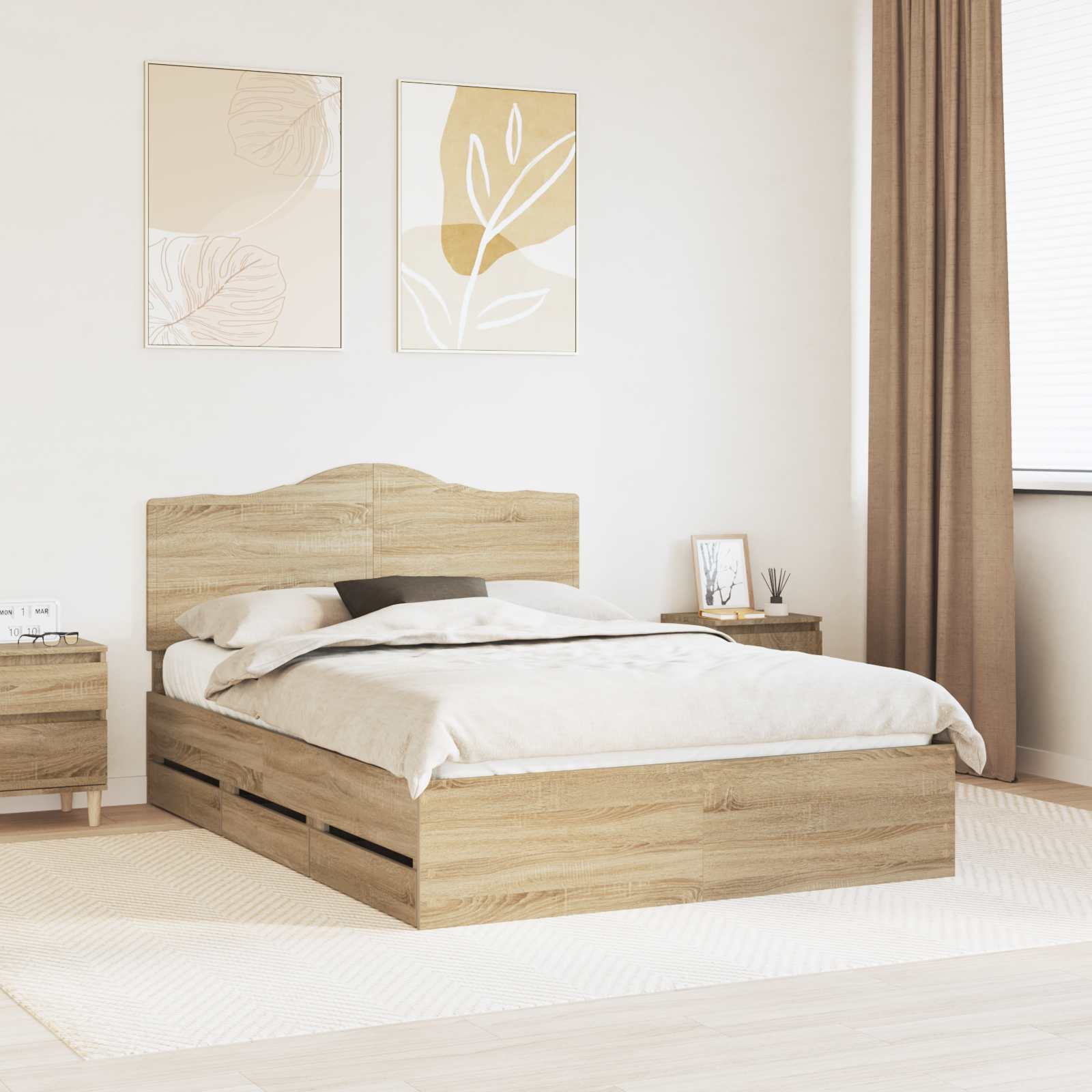 Bed Frame with Drawer Sonoma Oak 150 x 200 cm Engineered Wood