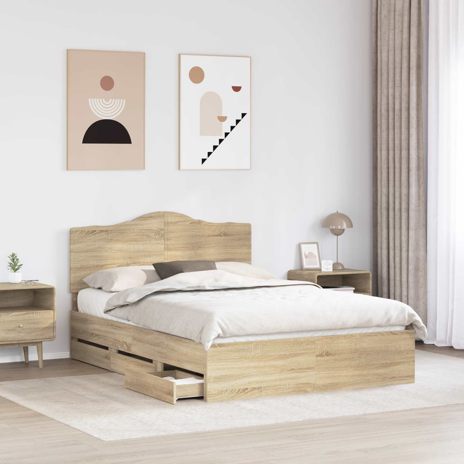 Bed Frame with Drawer Sonoma Oak 150 x 200 cm Engineered Wood