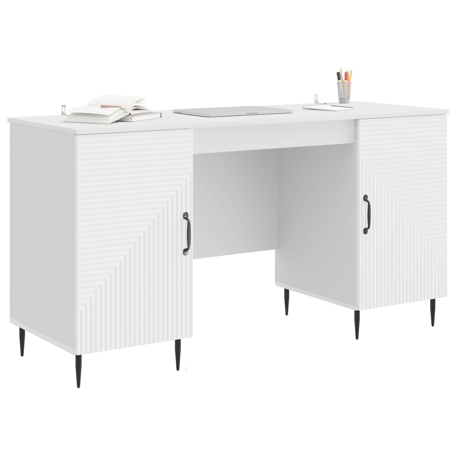 Desk with Shelf White 142.5 x 50 x 75 cm Engineered Wood