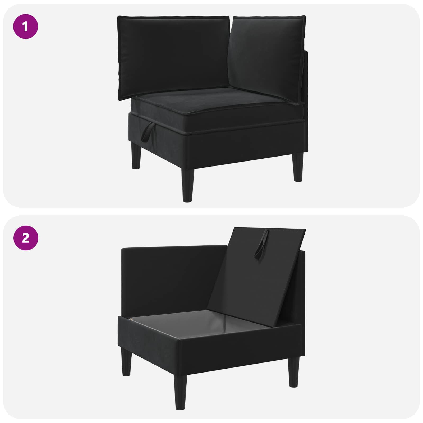 Sofa with Storage Black Velvet