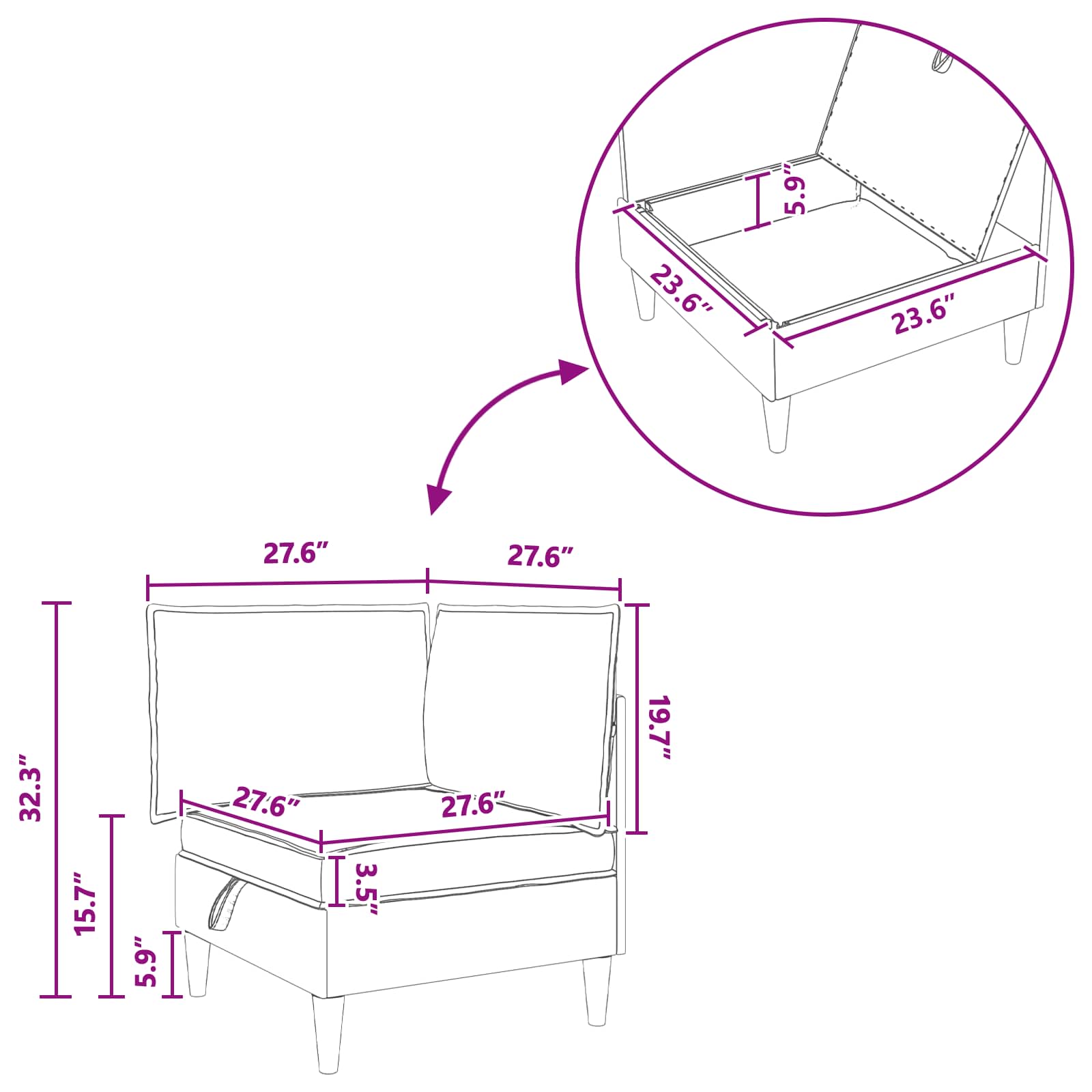Sofa with Storage Black Velvet