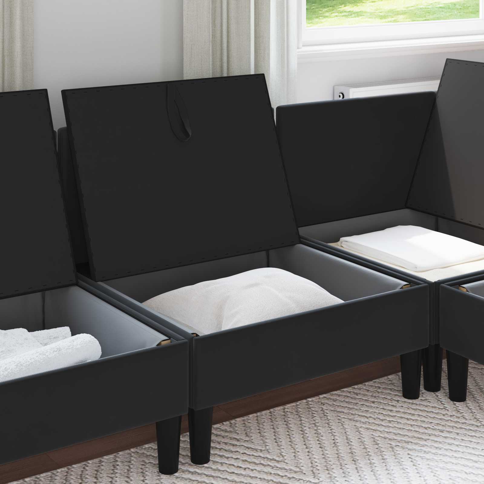 Middle Sofa with Storage Black Velvet