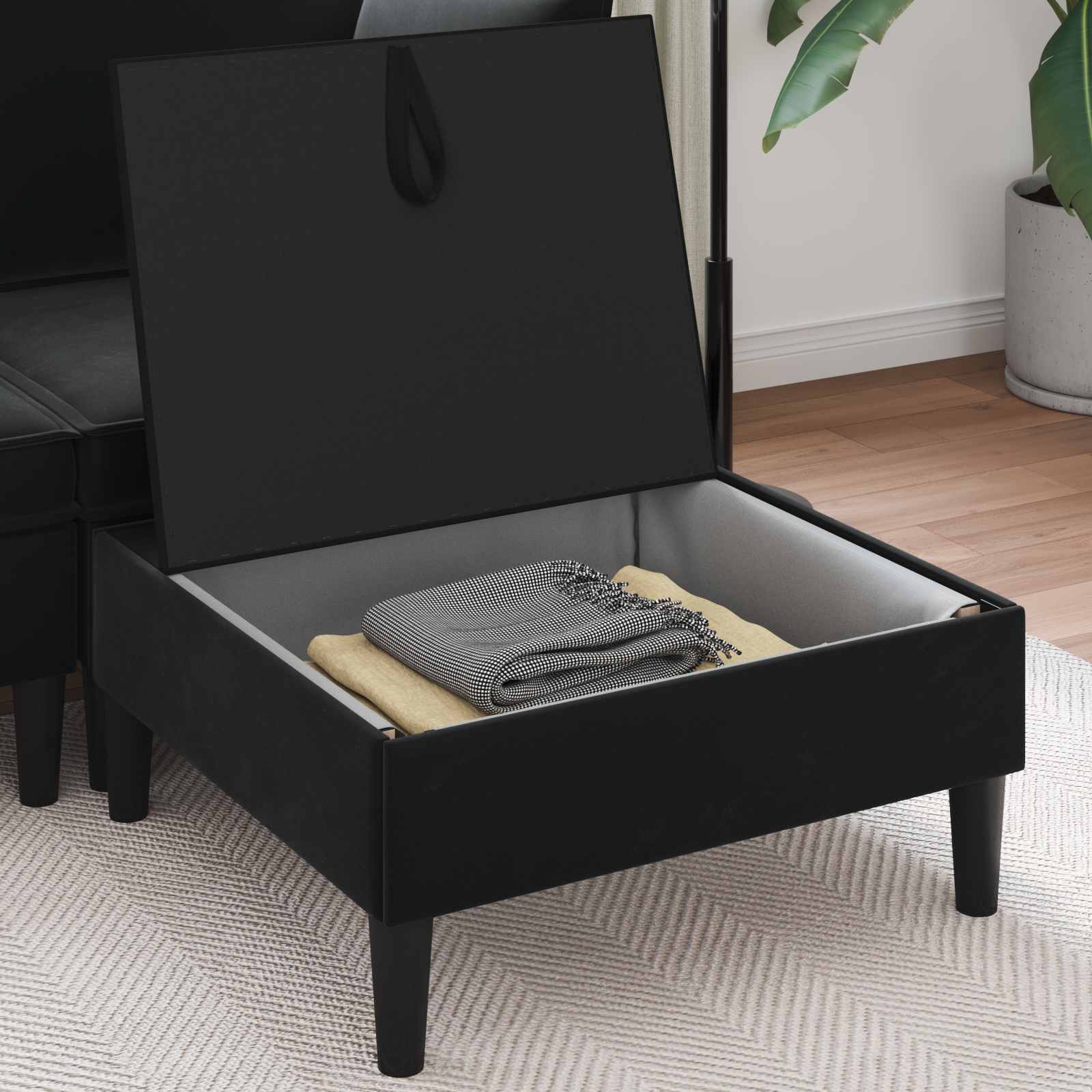 Sofa Stool with Storage Black Velvet