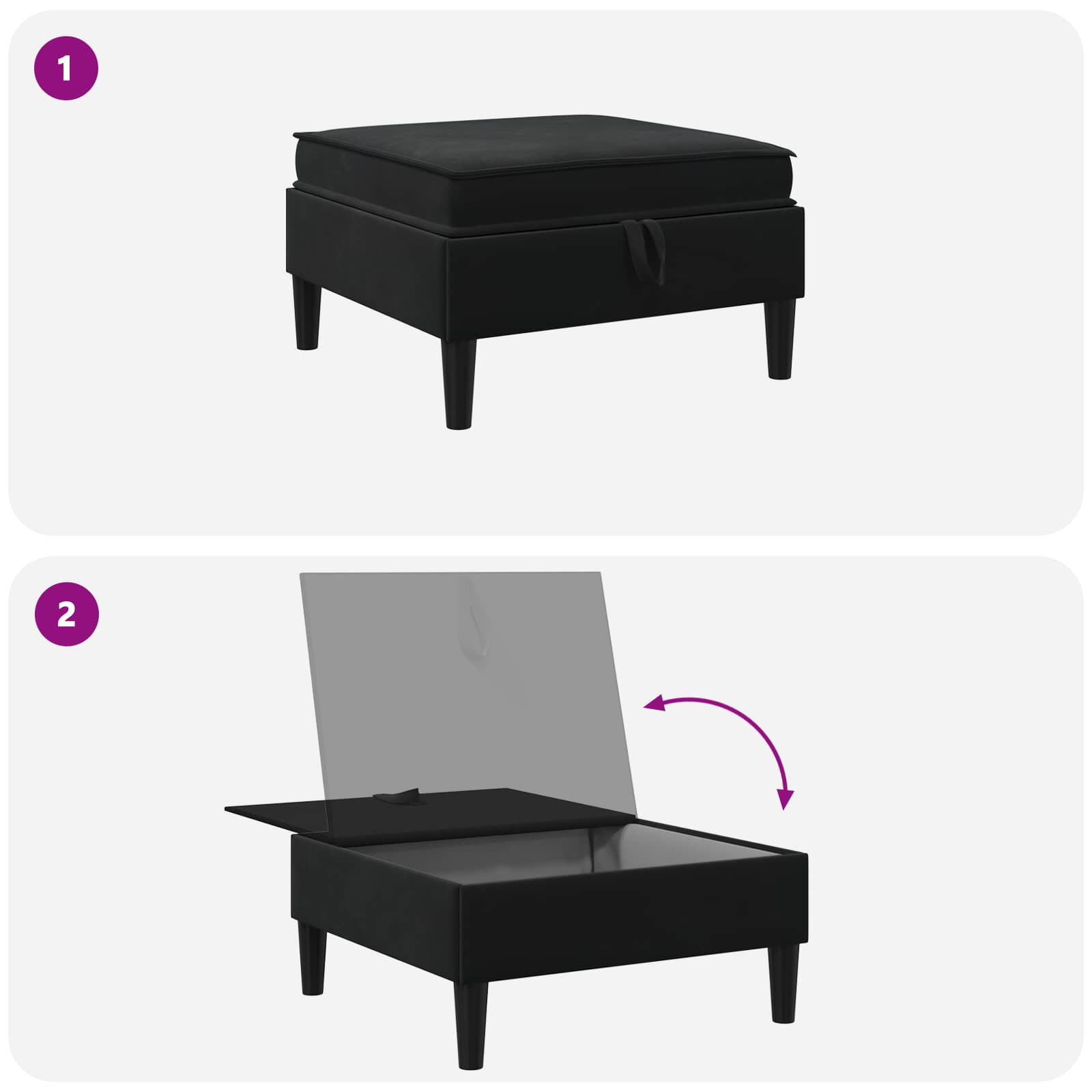 Sofa Stool with Storage Black Velvet