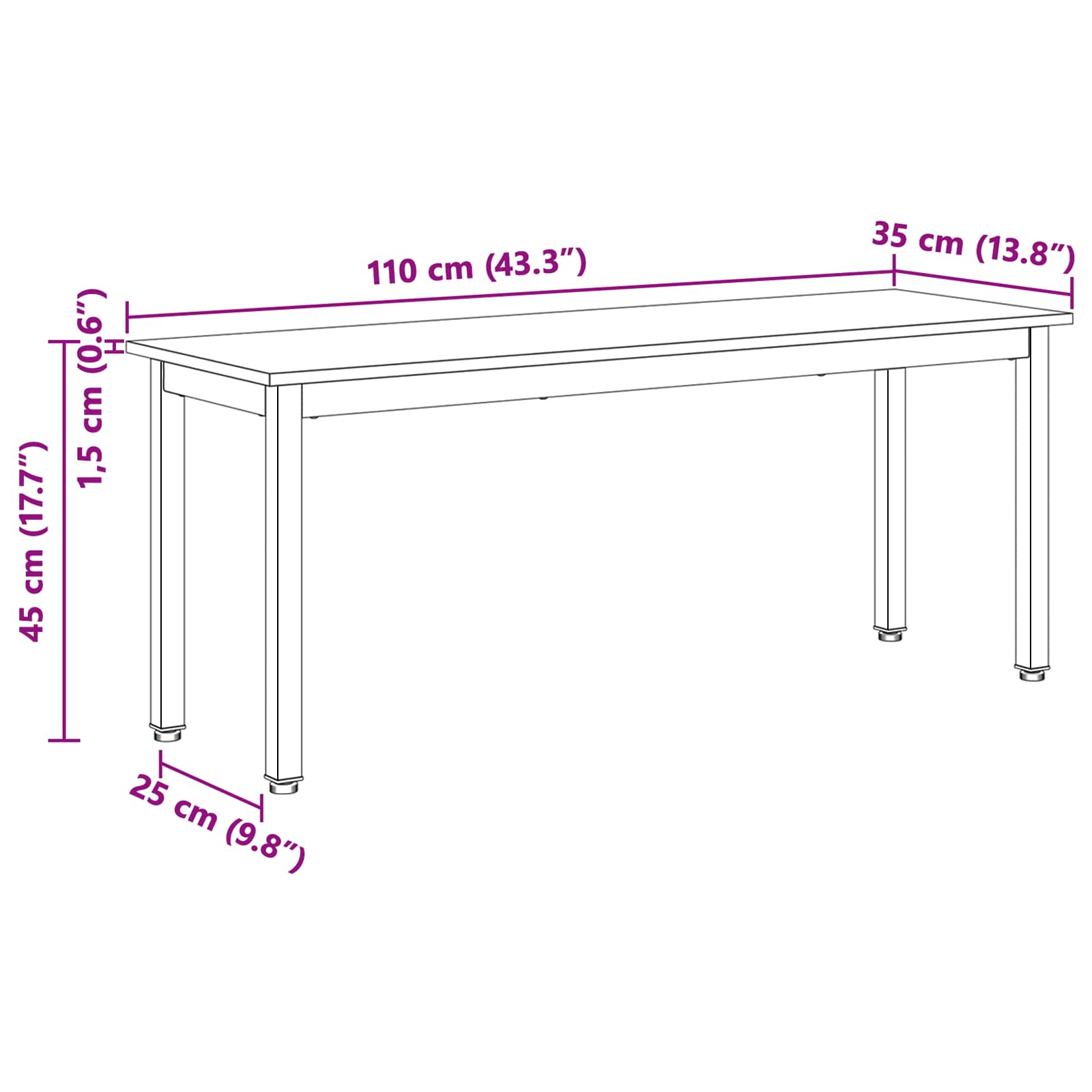 Bench Natural 110 x 35 x 45 cm Solid Pine Wood