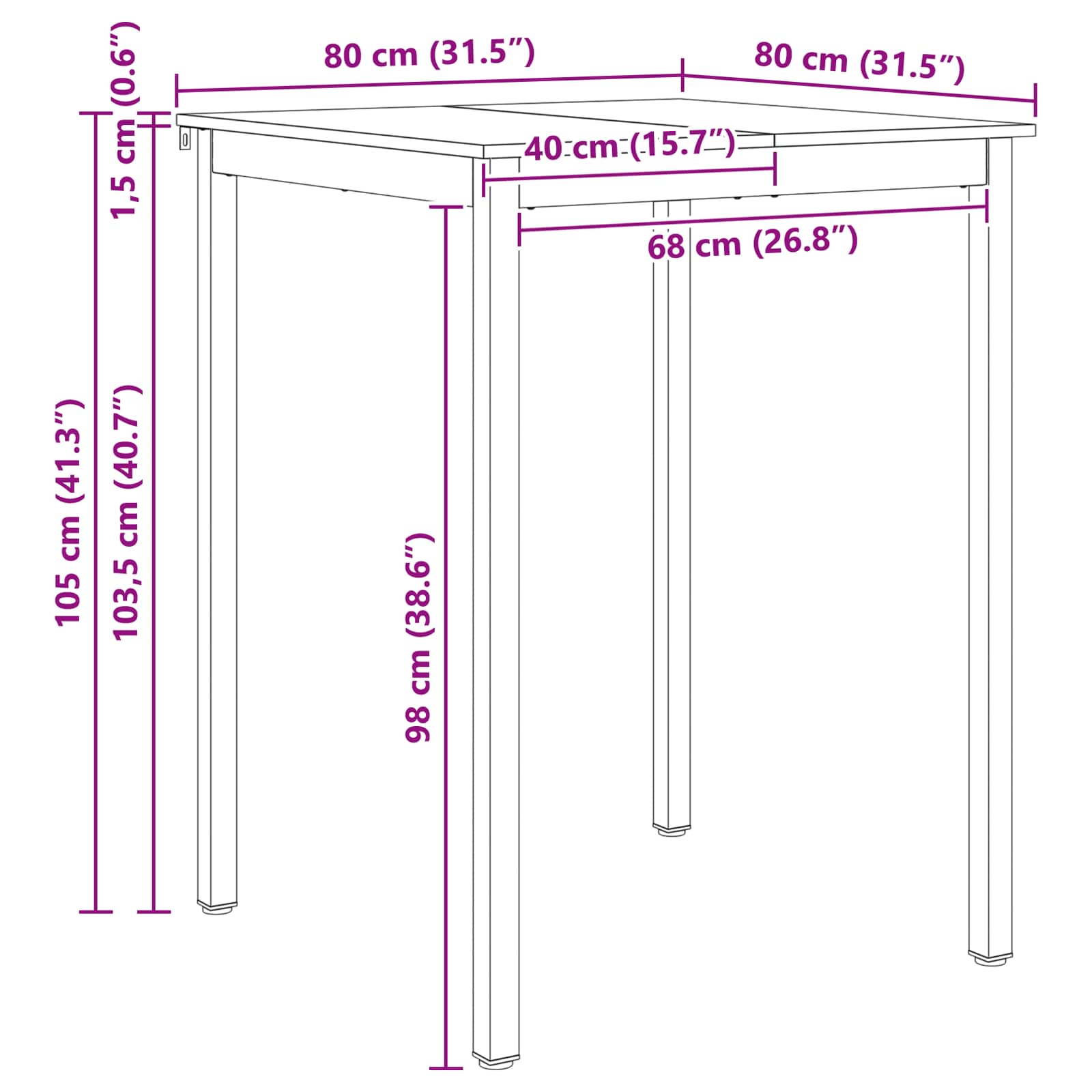 Bar Table 80 x 80 x 105 cm Solid Pine Wood Natural Square