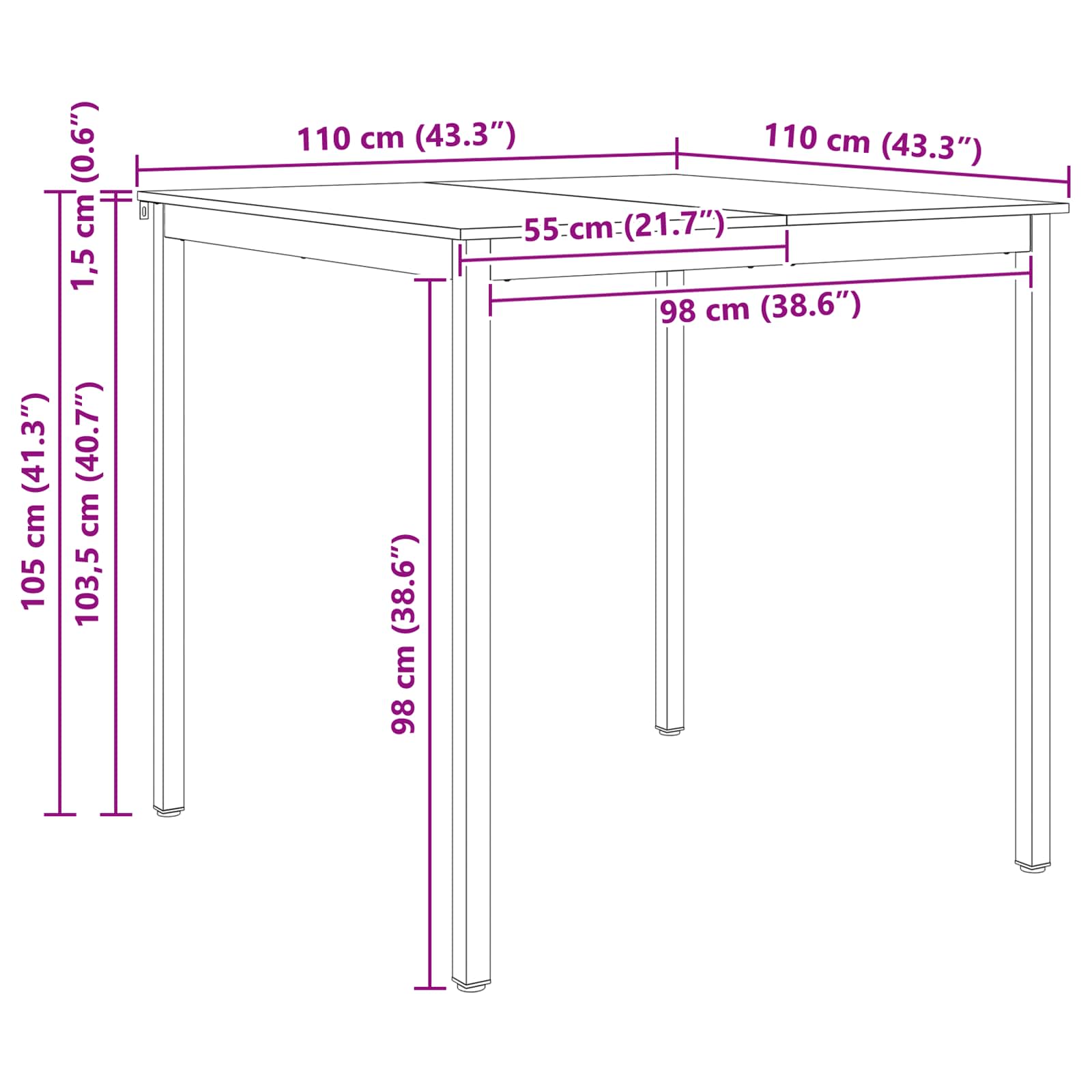 Bar Table Natural 110 x 55 x 105 cm Solid Pine Wood