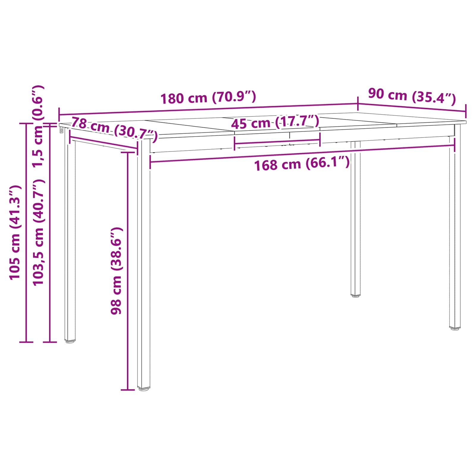 Bar Table 180 x 90 x 105 cm Solid Pine Wood Natural Rectangular