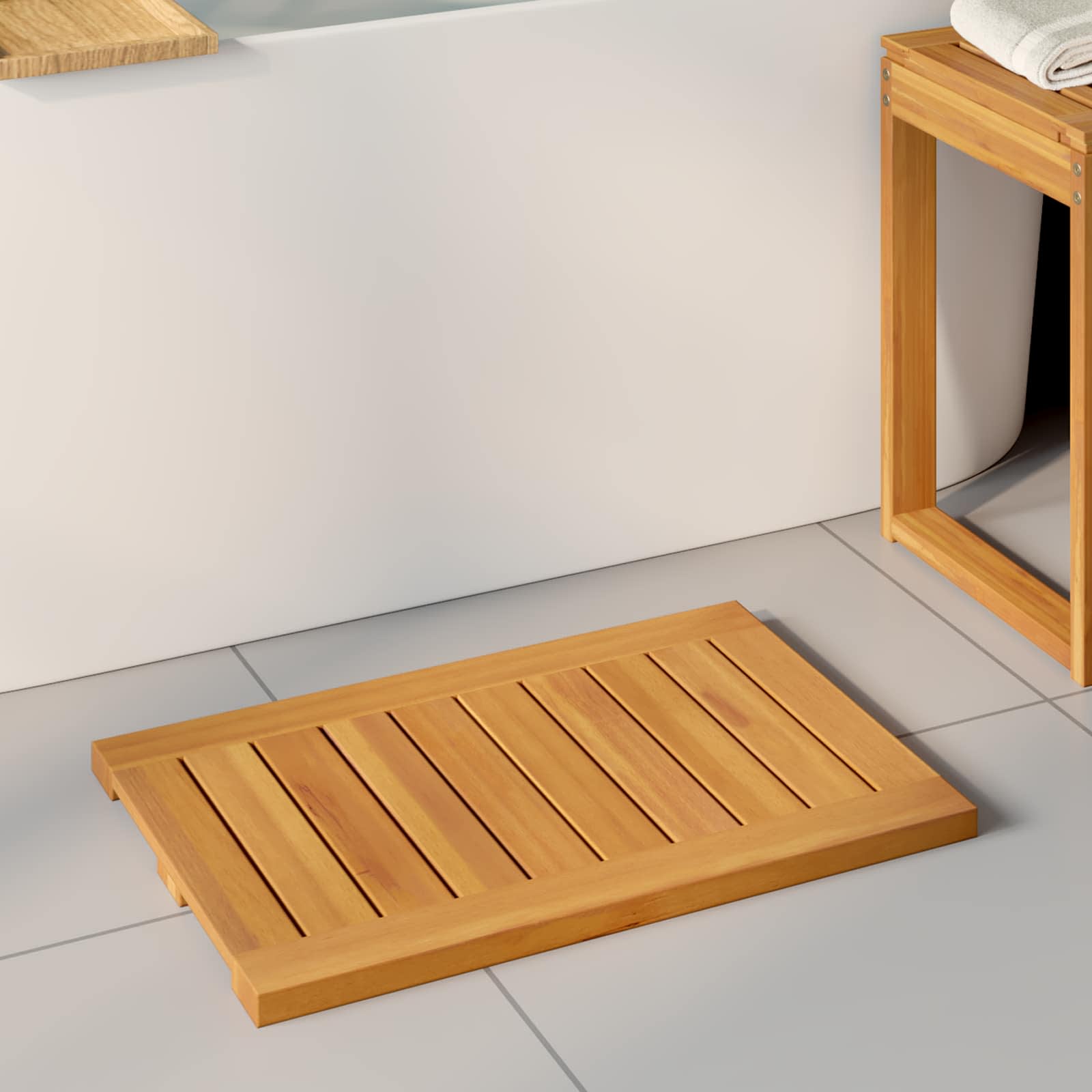 Bath Mat Plain Brown 60 x 40 cm Solid Acacia Wood
