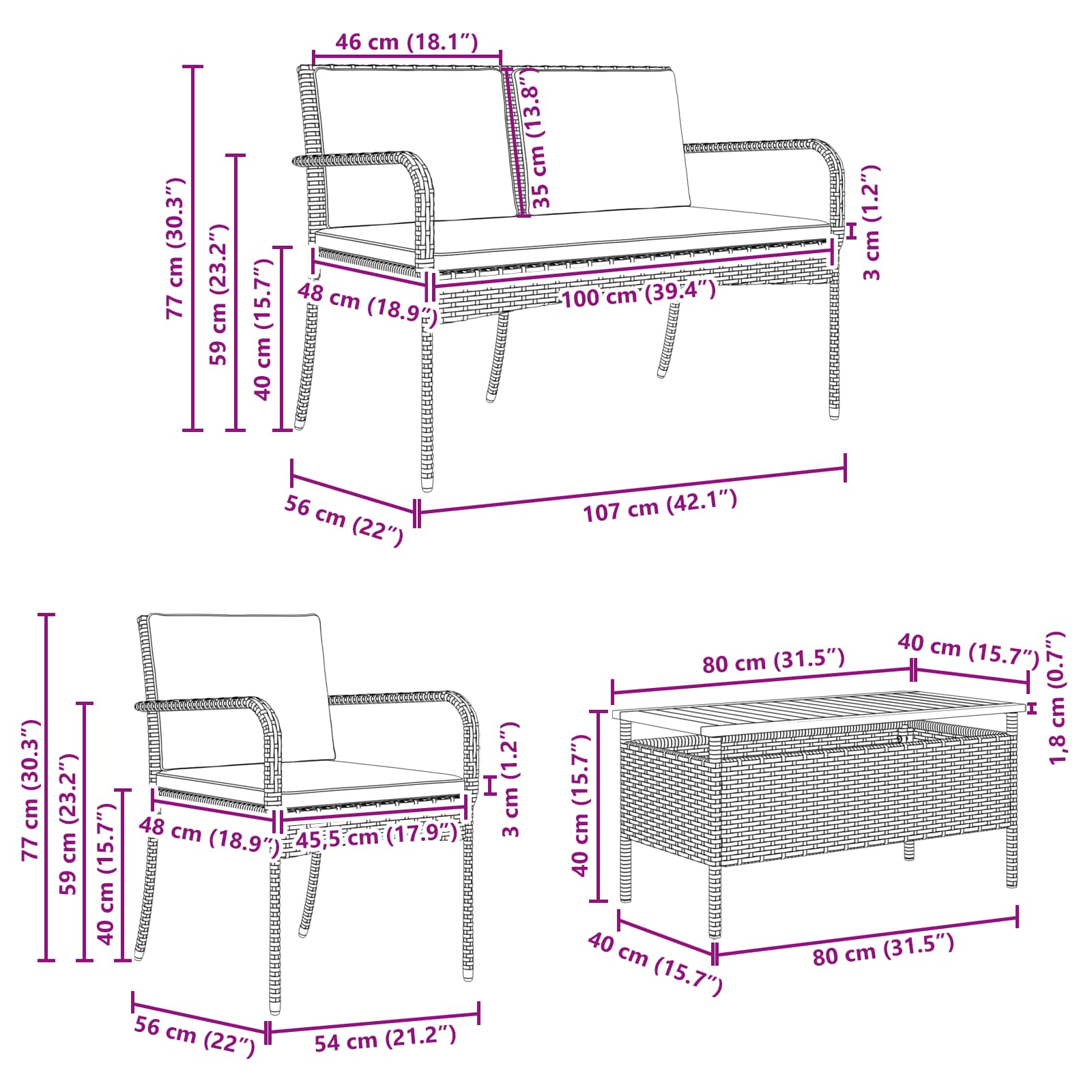 Garden set with Cushion steel