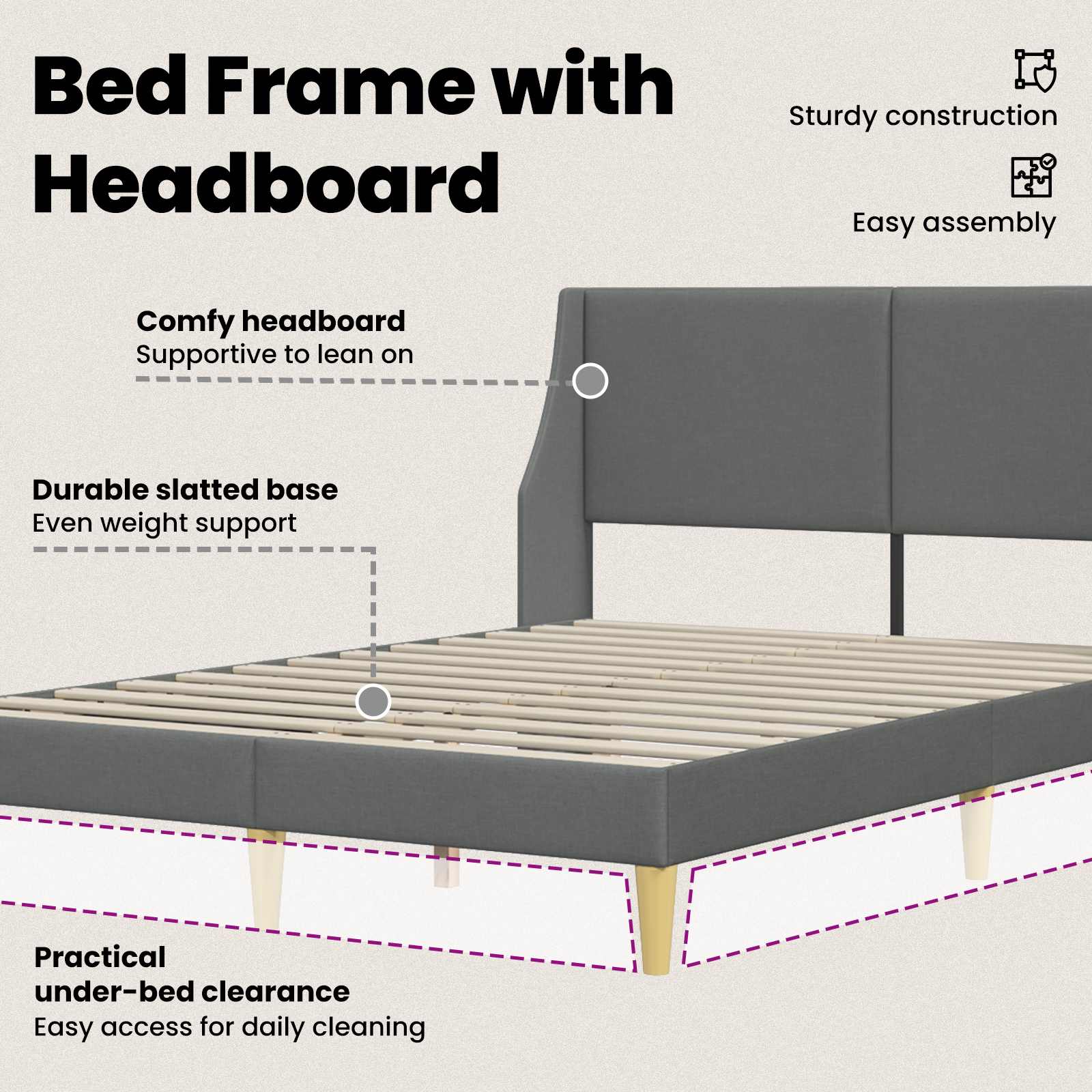 Bed Frame with Headboard Dark Grey Velvet