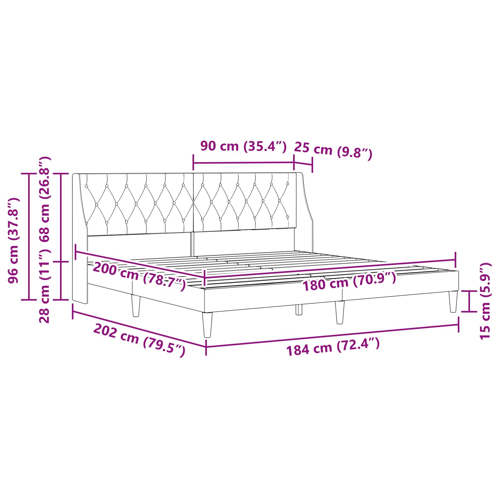 Bed Frame with Headboard Dark Grey 180 x 200 cm Velvet