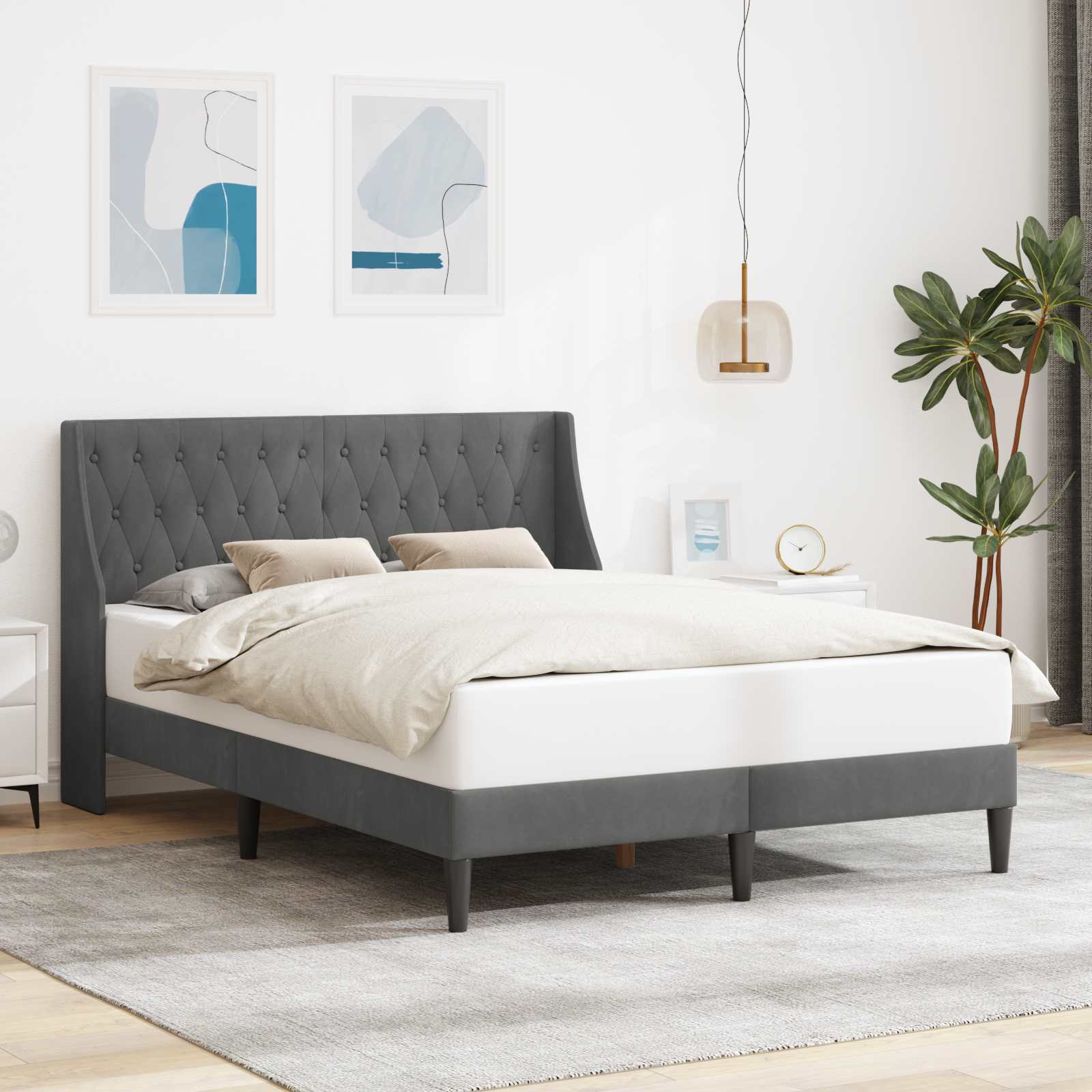 Bed Frame with Headboard Dark Grey Velvet