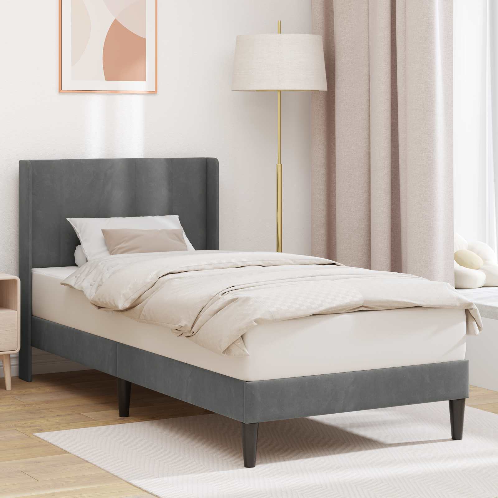 Bed Frame with Headboard Dark Grey 90 x 190 cm Velvet