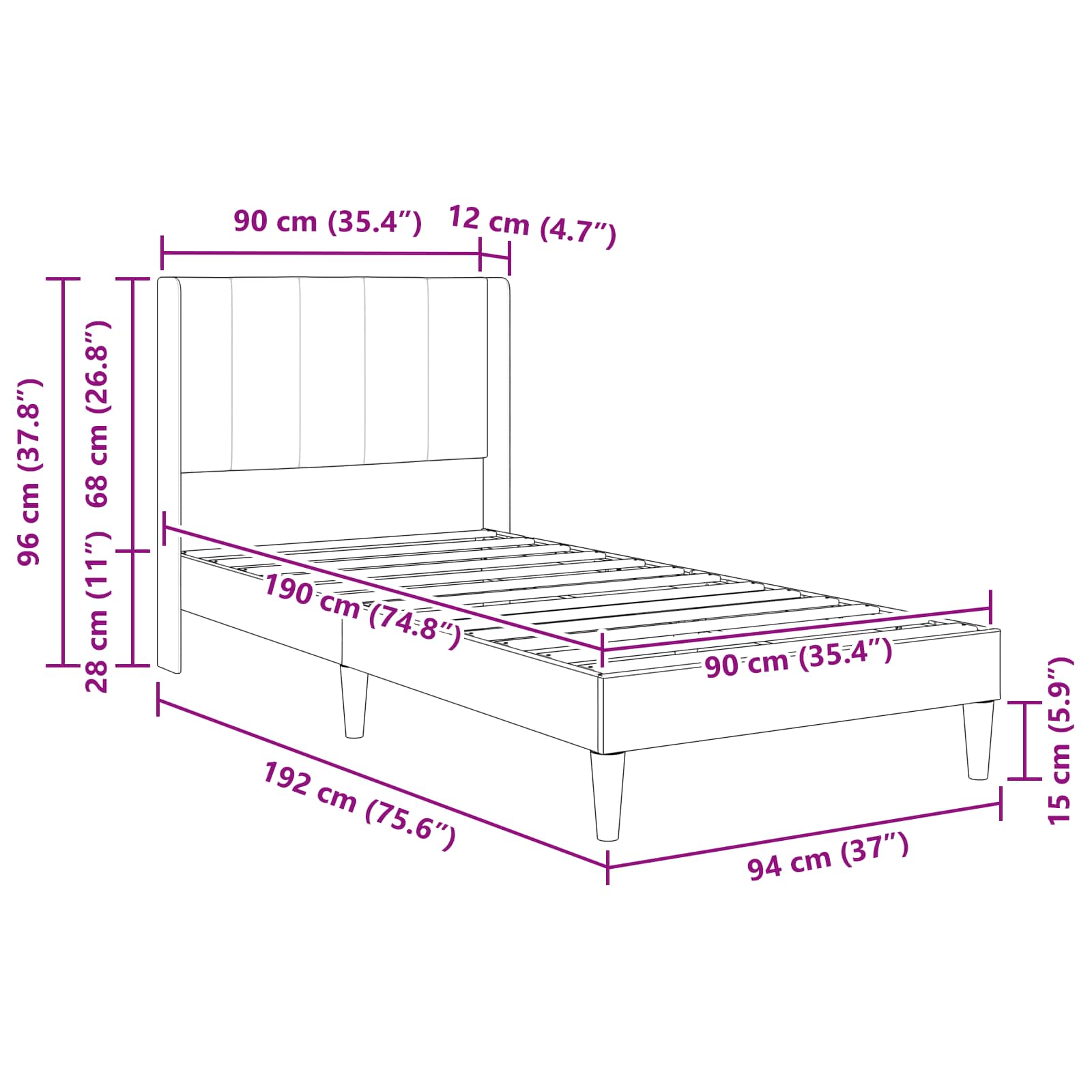 Bed Frame with Headboard Dark Grey 90 x 190 cm Velvet