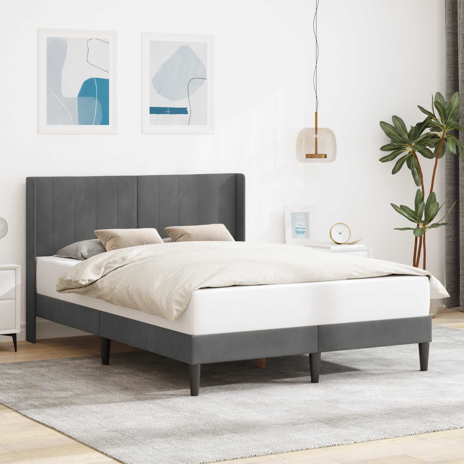 Bed Frame with Headboard Dark Grey Velvet