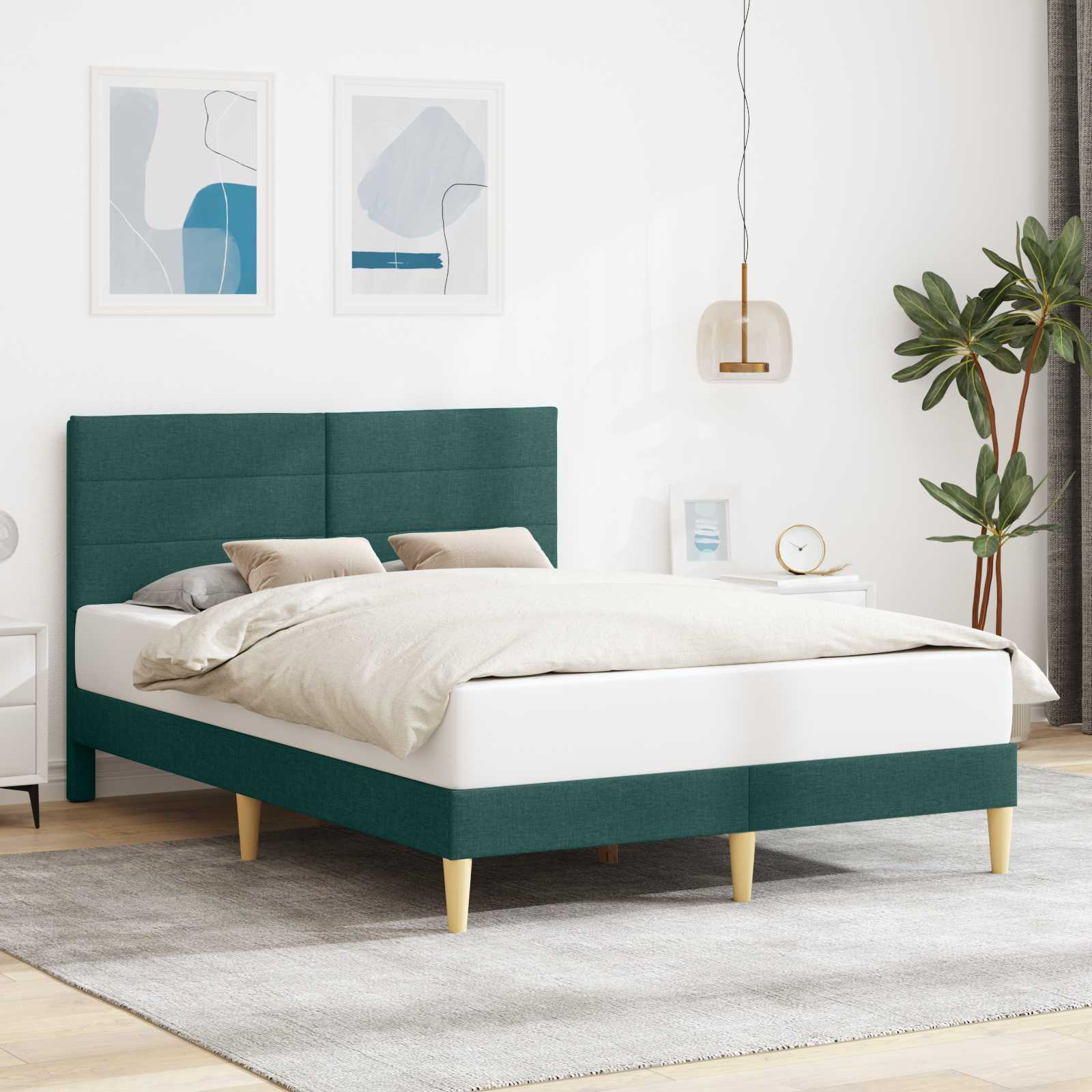 Bed Frame with Headboard Dark Grey Fabric