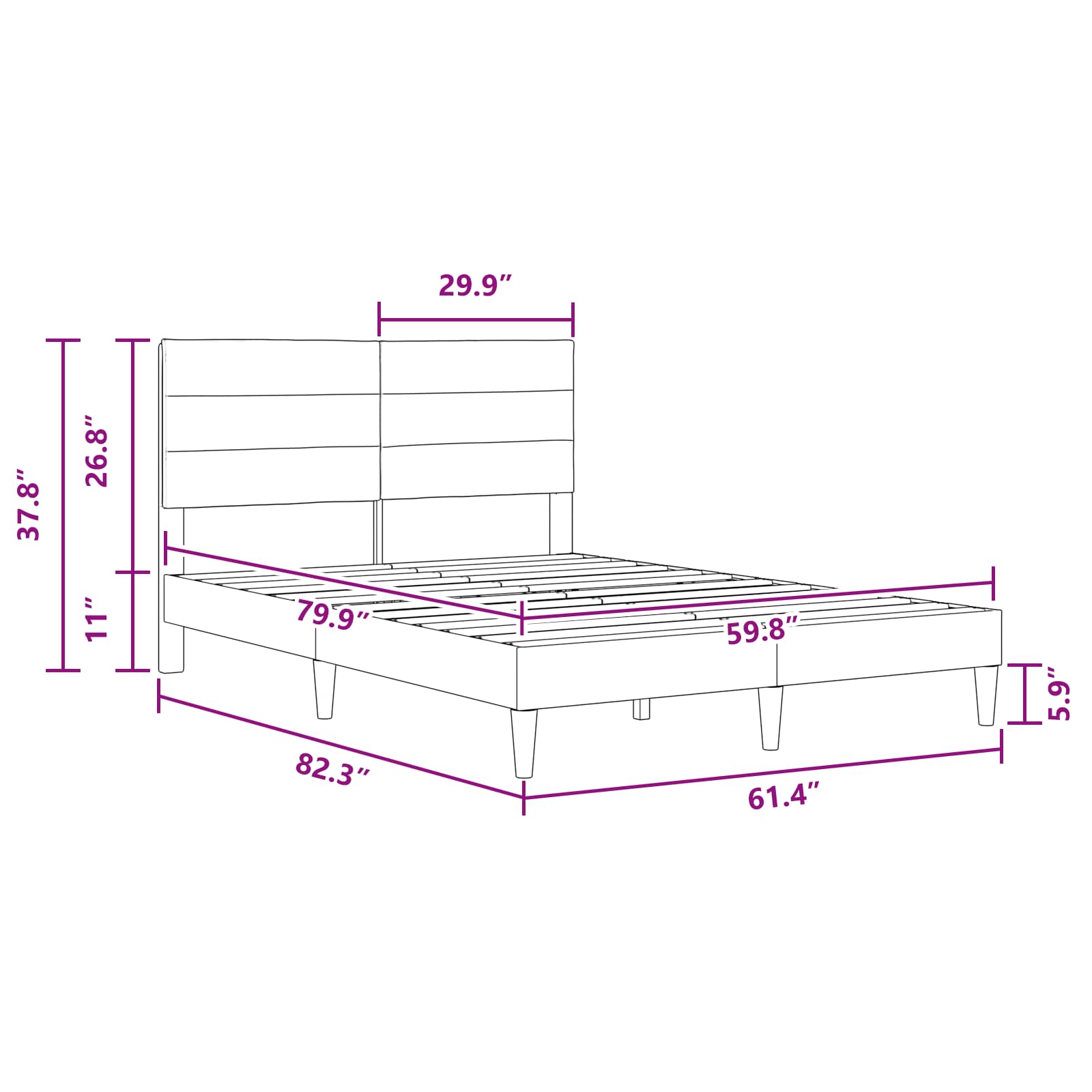 Bed Frame with Headboard Dark Grey Fabric
