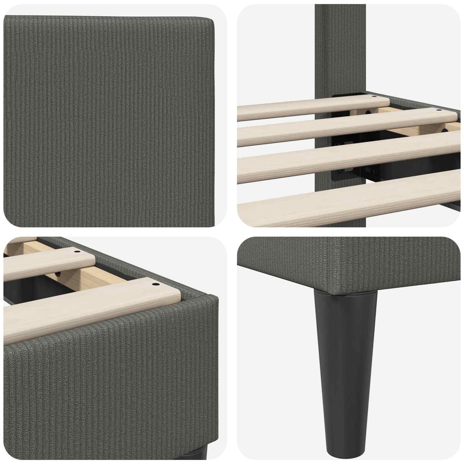 Bed Frame with Headboard Dark Grey 90 x 190 cm Corduroy Fabric