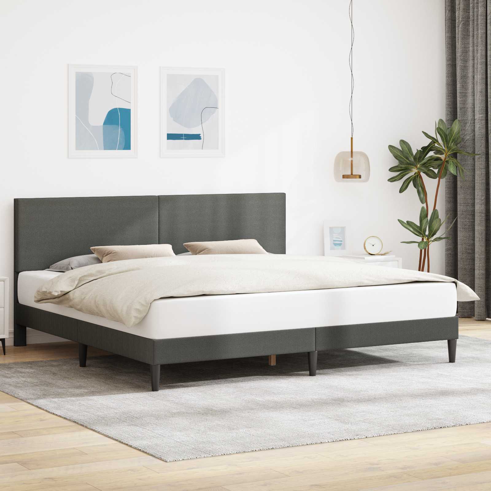 Bed Frame with Headboard Dark Grey 180 x 200 cm Corduroy Fabric