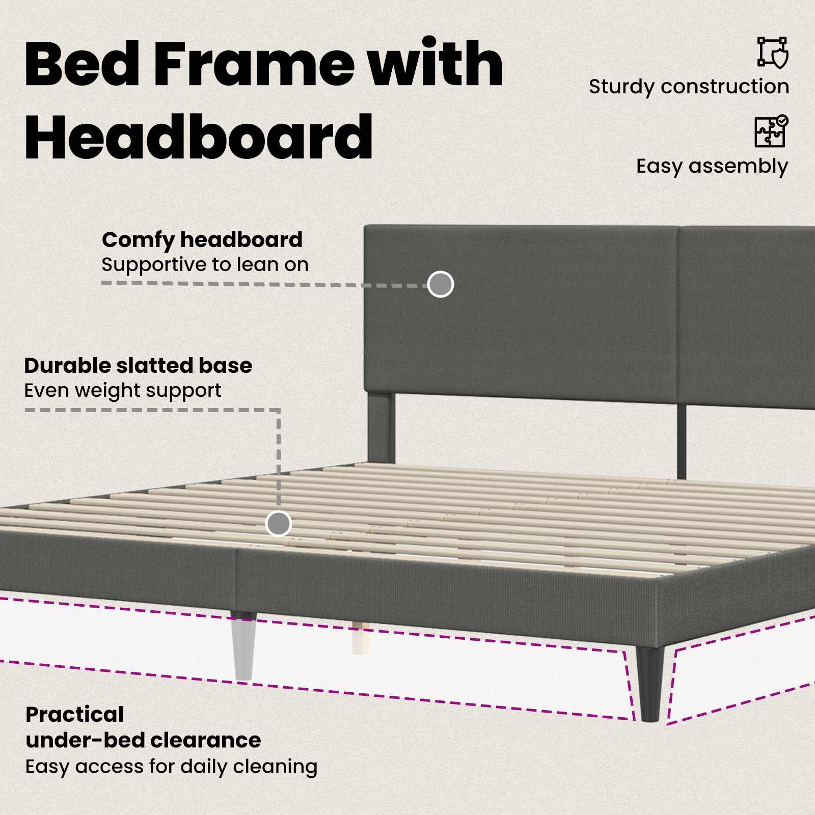 Bed Frame with Headboard Dark Grey 180 x 200 cm Corduroy Fabric
