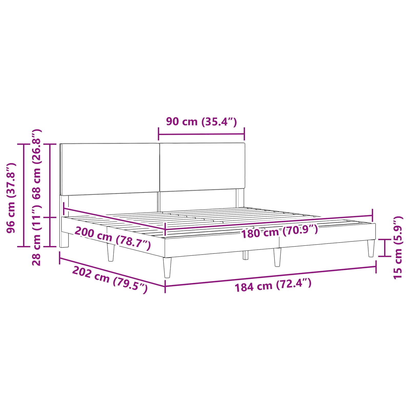 Bed Frame with Headboard Dark Grey 180 x 200 cm Corduroy Fabric