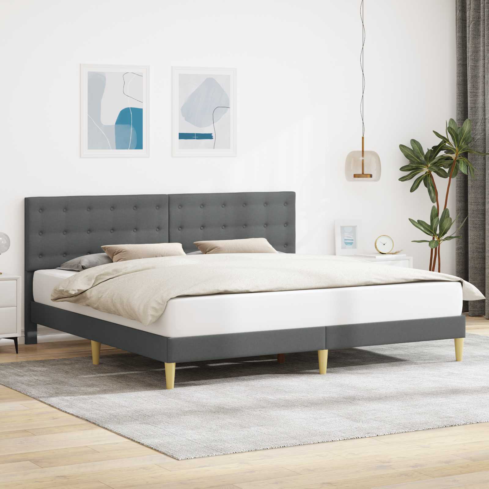 Bed Frame with Headboard Dark Grey 180 x 200 cm Fabric