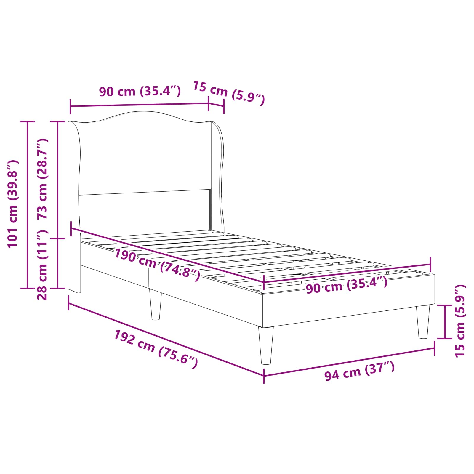Bed Frame with Headboard Dark Grey 90 x 190 cm Velvet