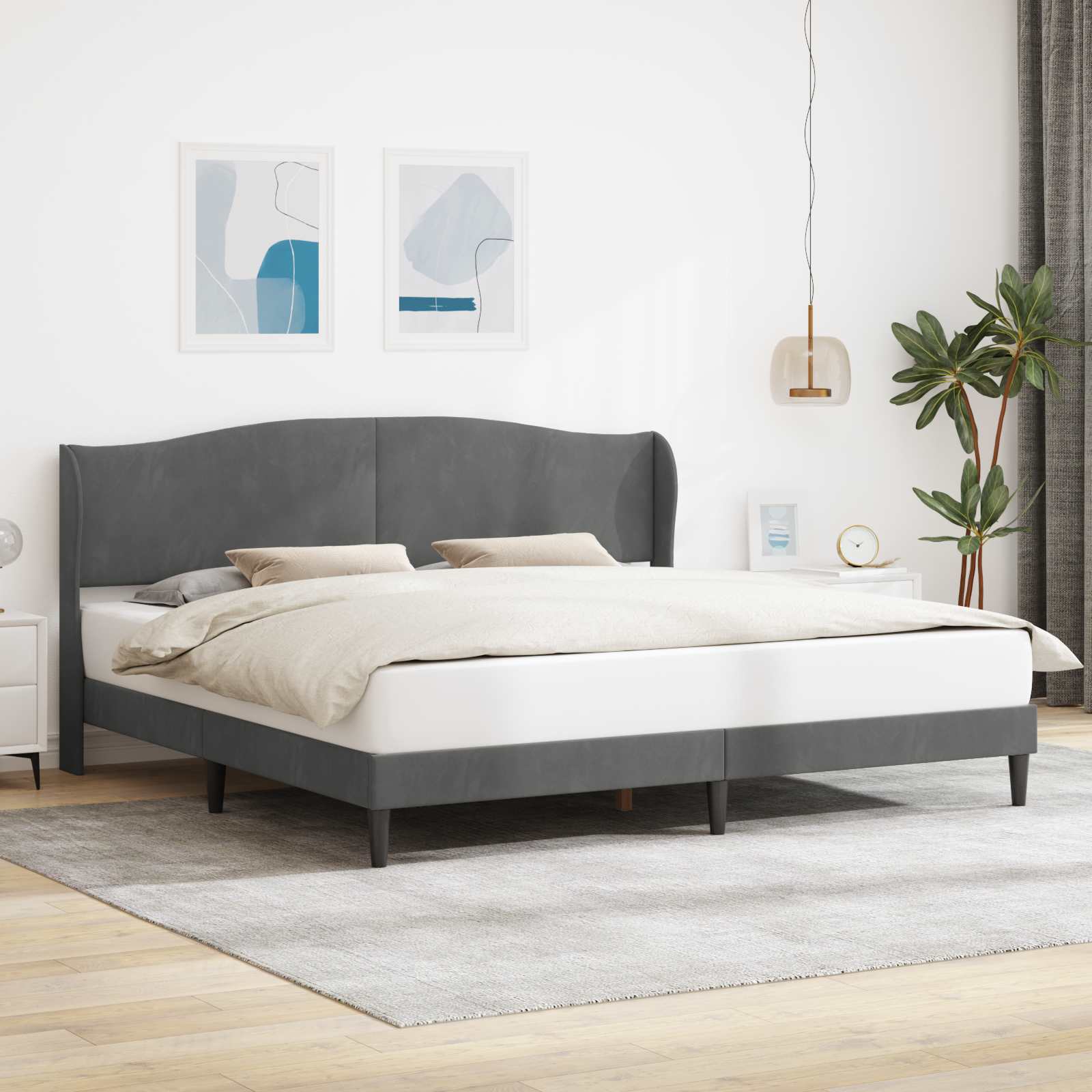 Bed Frame with Headboard Dark Grey 180 x 200 cm Velvet