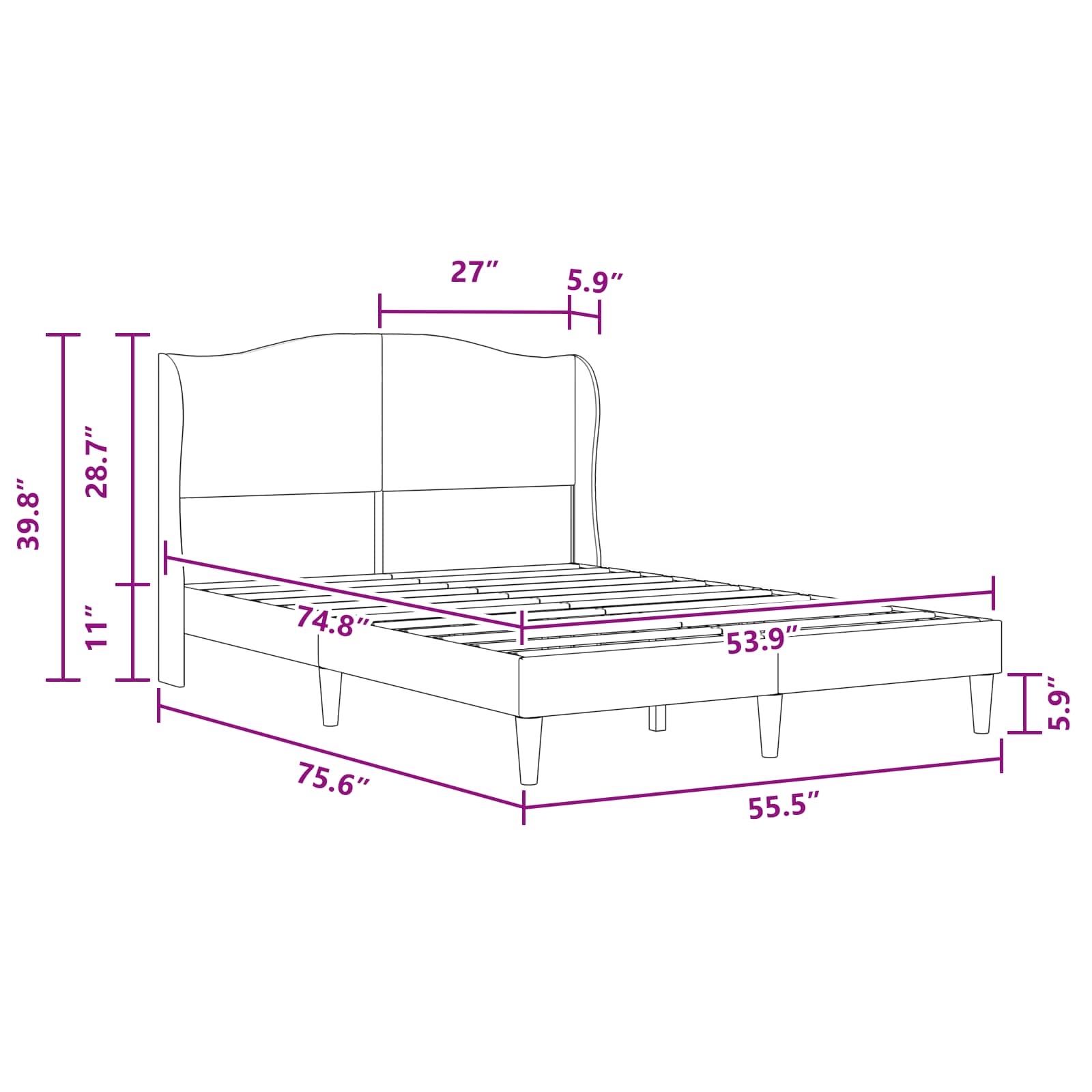 Bed Frame with Headboard Dark Grey 137 x 190 cm Velvet